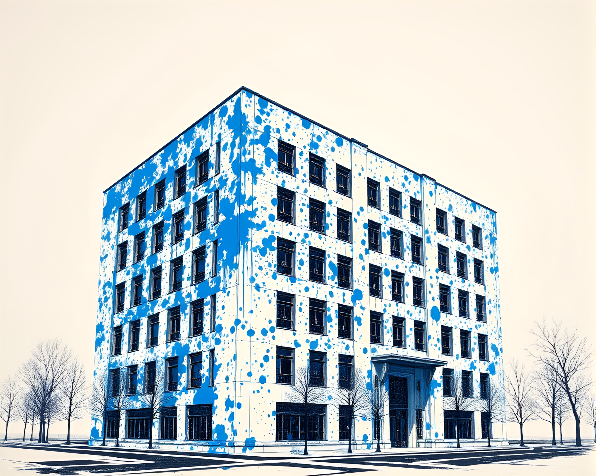 Abstract Acrylic Spatters Enhance Brutalist Architecture – free AI stock image