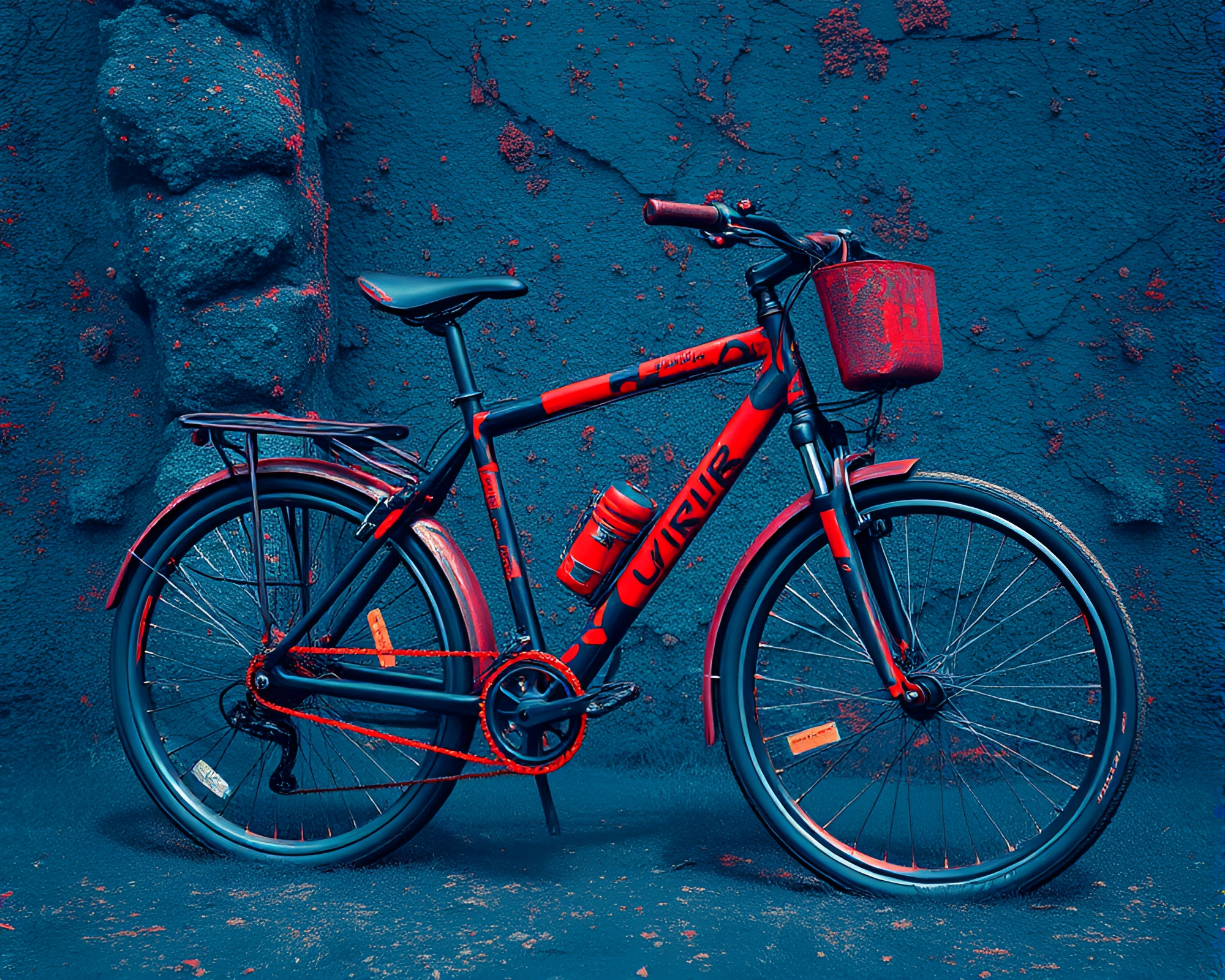 Solar-Powered Bicycle in Duotone Lithographic Compositions – free AI stock image