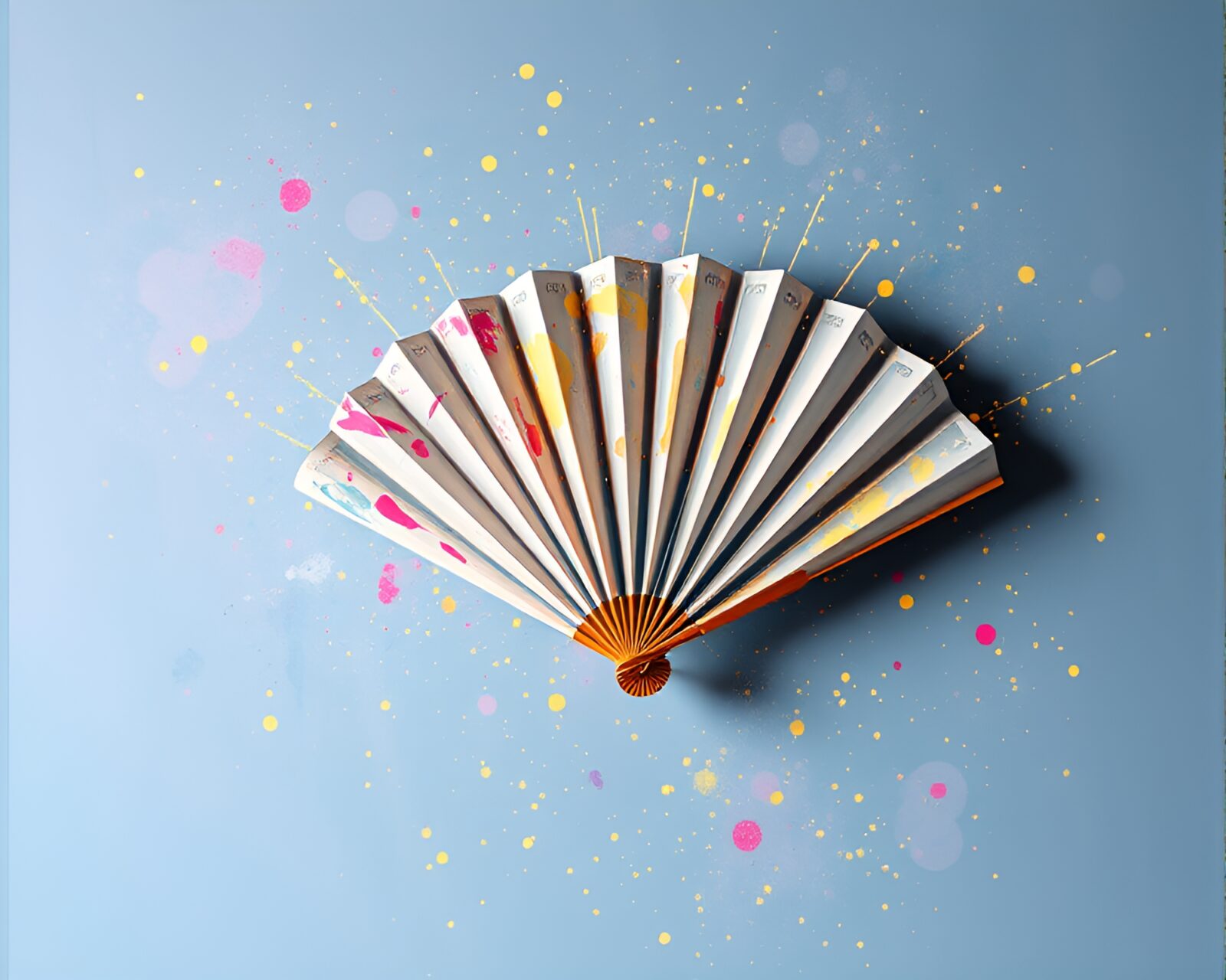 Colorful fan in pixelated light with textured overlay
