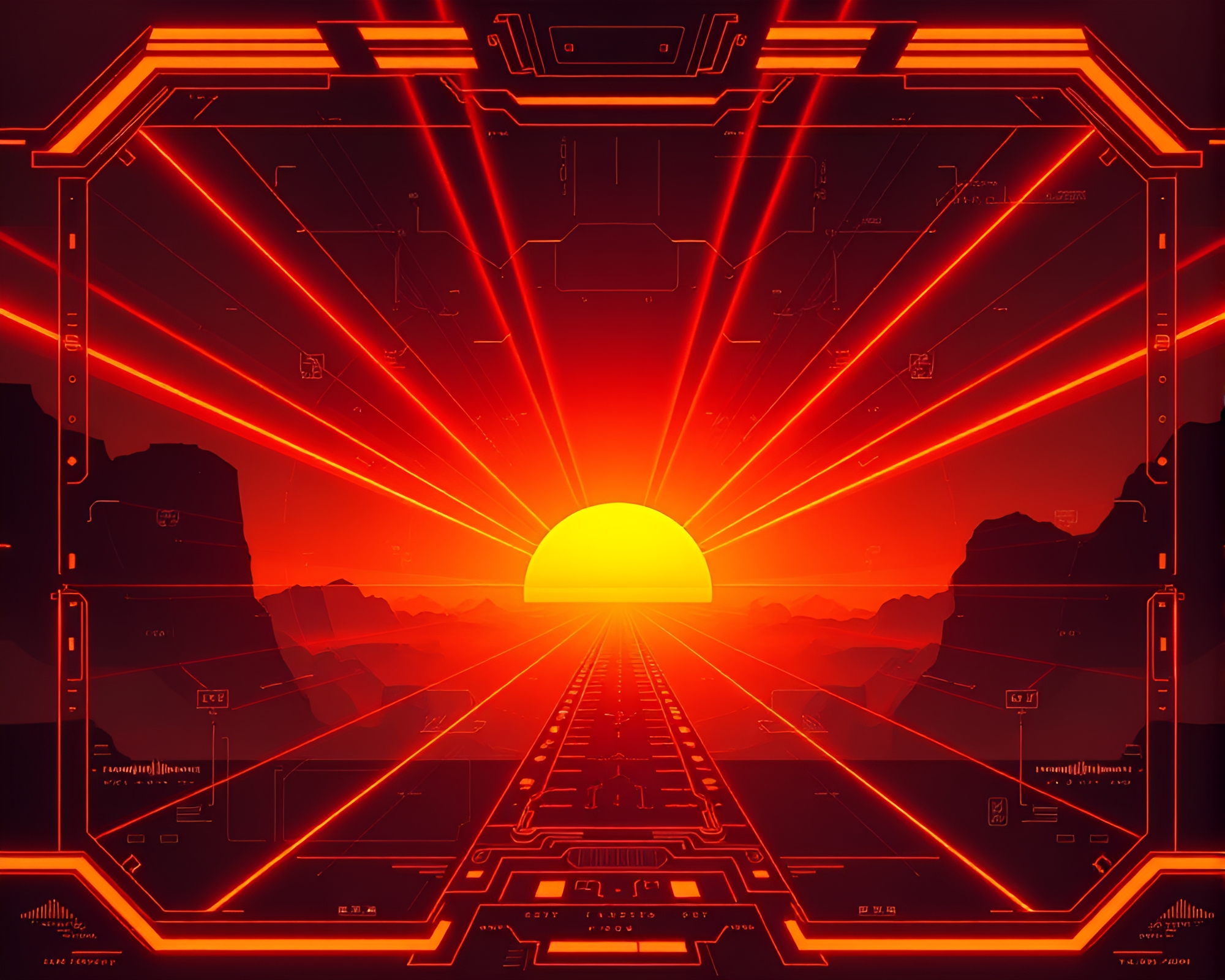 Sunset Lovecraftian Horror Laser Beams – free AI stock image
