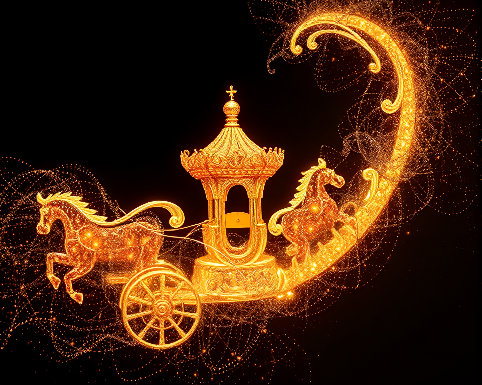 Maximalist Chariot in Golden Spiral with Holographic Sheen – free AI stock image