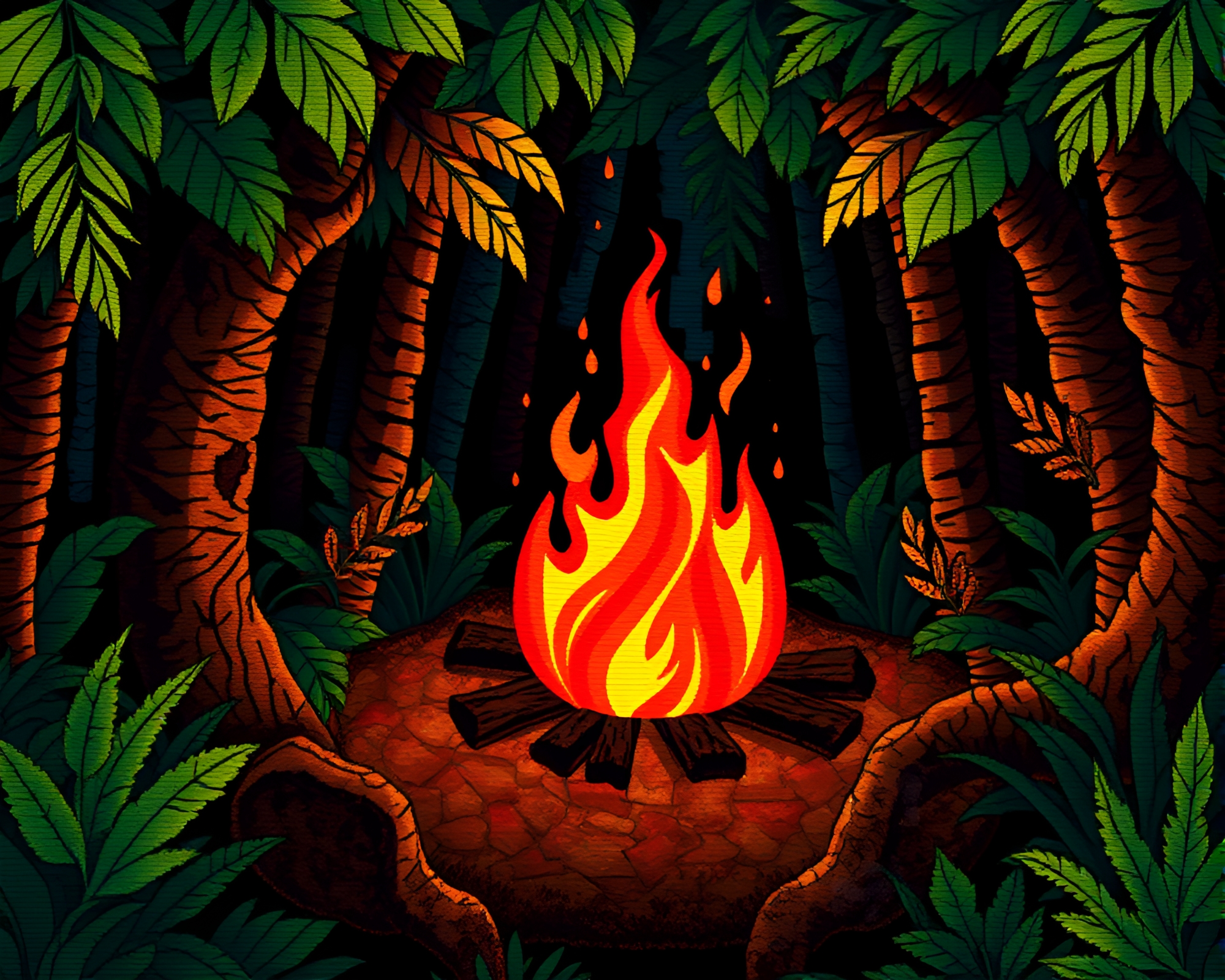 Jungle Data Stitched Pattern Bonfire Visualization – free AI stock image