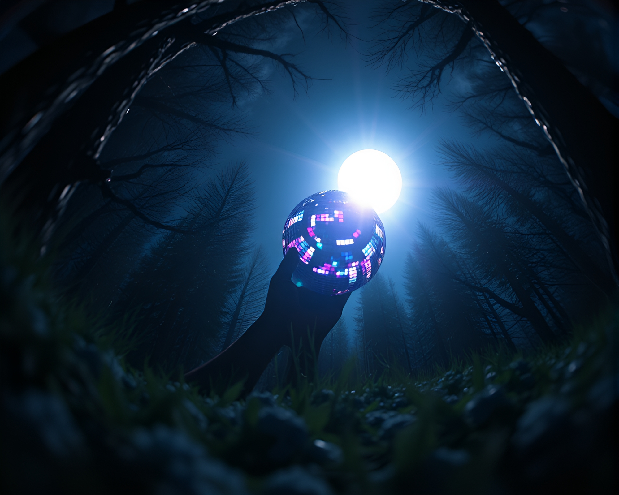 Moonlit Wolf Under Disco Ball AI Fantasy – free AI stock image