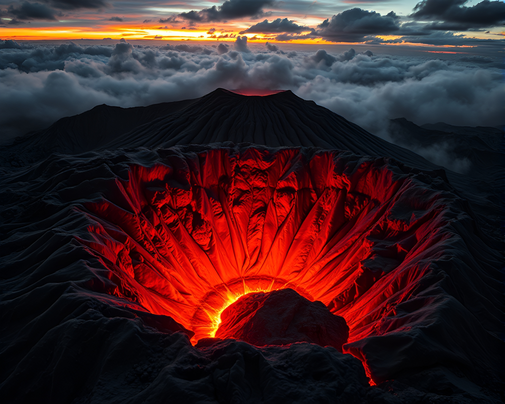 Volcanic Crater Fabric Folds Mosaic Lighting Artwork – free AI stock image