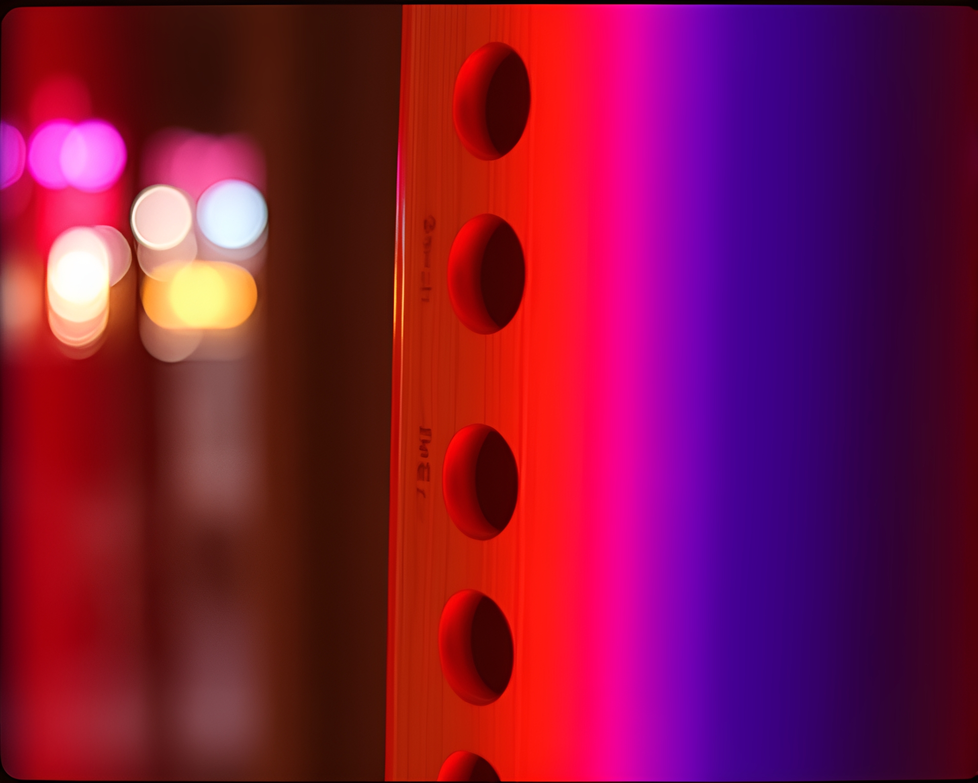 Neon Bamboo Flute Composition with Film Sprocket Holes – free AI stock image