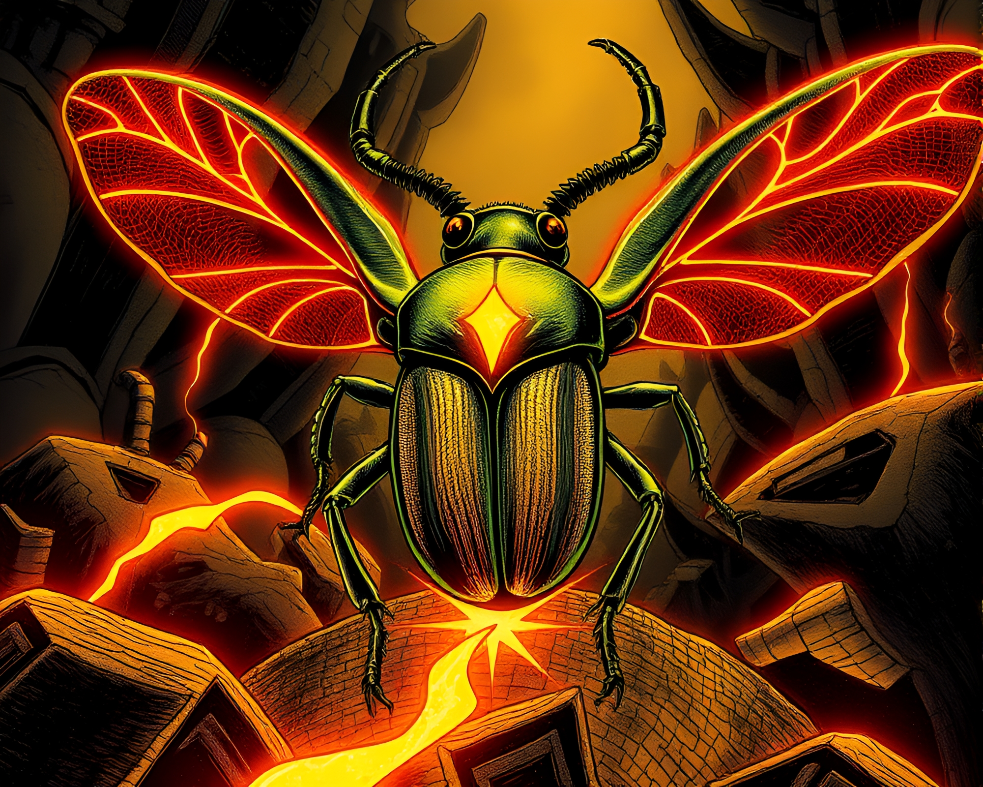 Beetle Fashion Dungeon with Scan Lines – free AI stock image