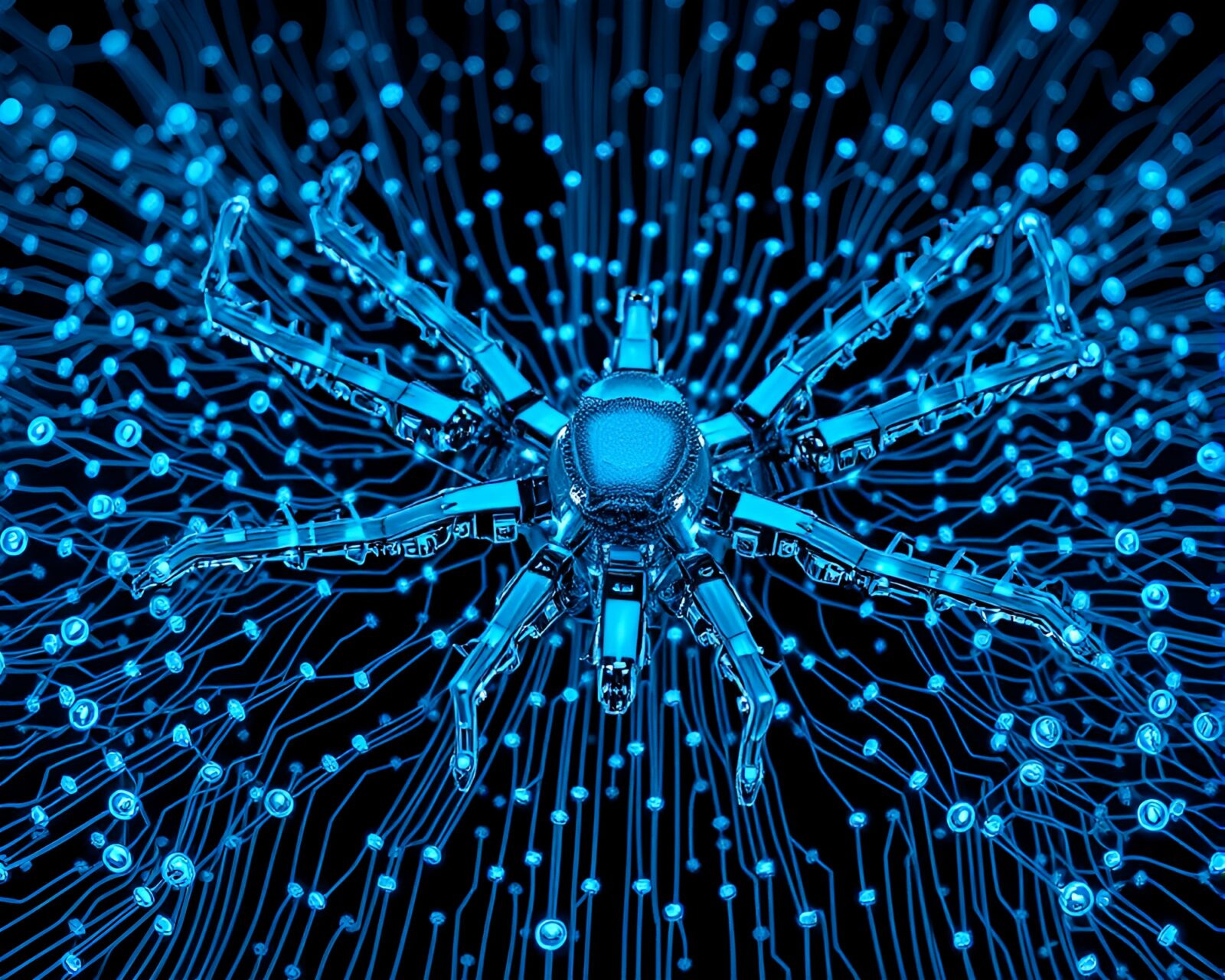 A mesmerizing steel-blue nanobot swarm in intricate algorithmic patterns from above.