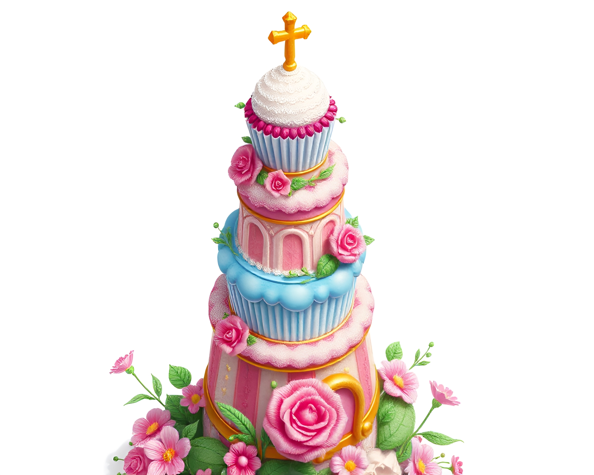 Isometric Cupcake Tower with Embroidered Details – free AI stock image