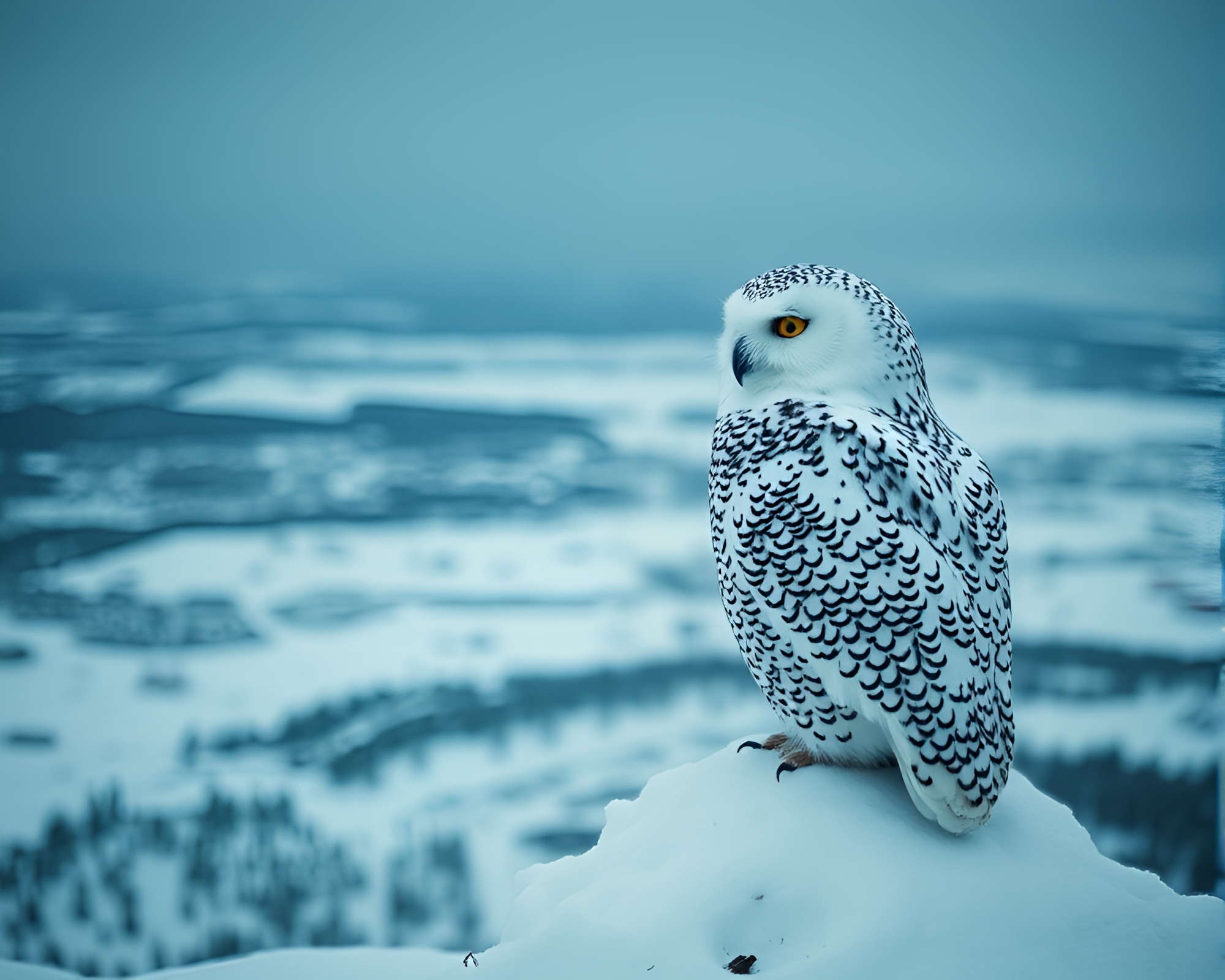 Snowy Owl Embraced by Calligraphic Snowy Landscape – free AI stock image
