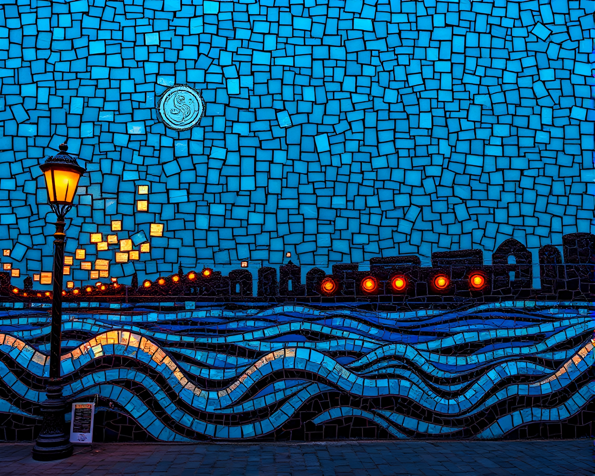 Siren Street Art Mosaic: Line Art Portrayal – free AI stock image