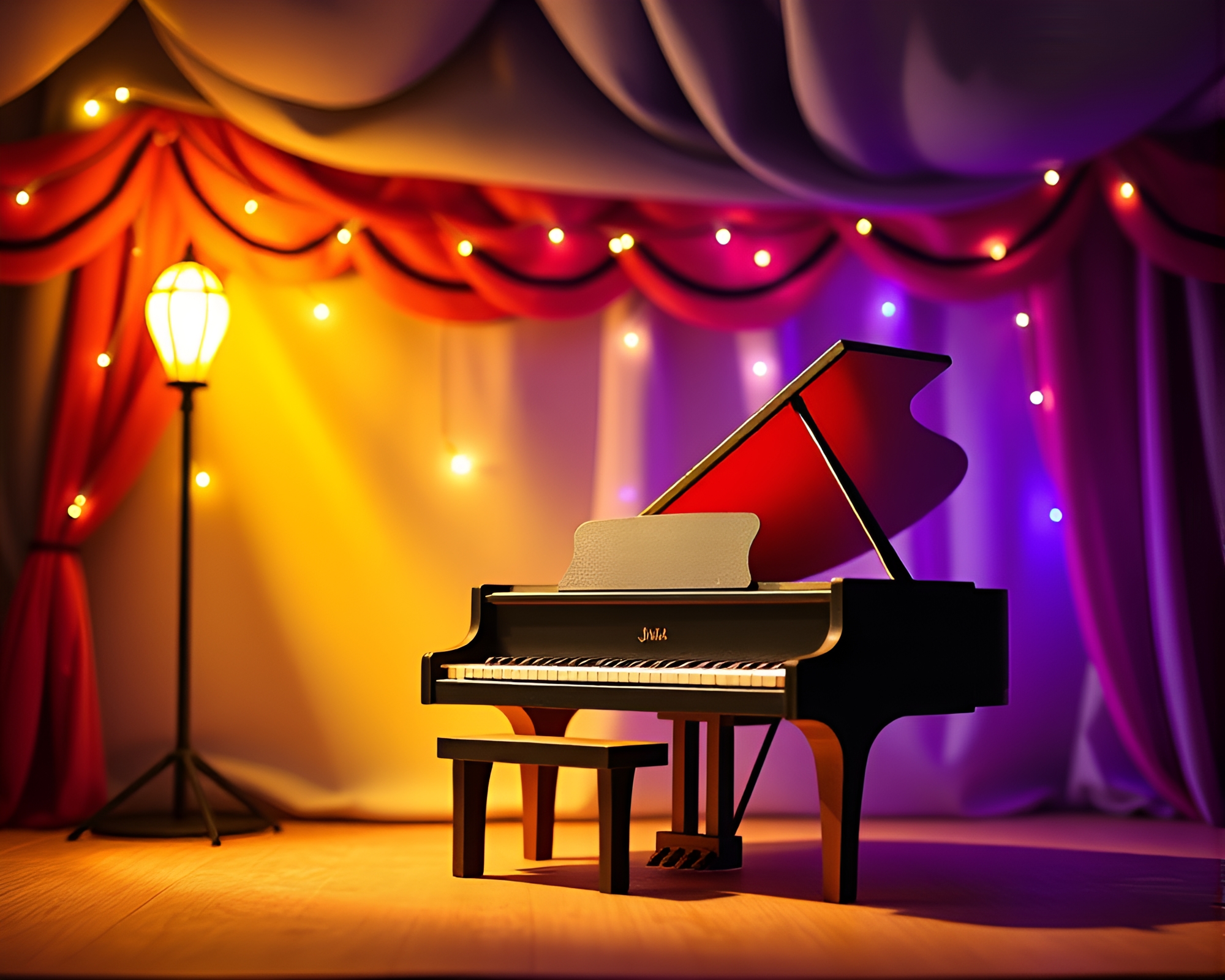 Paper Carnival Piano Serenade in Fabric Folds – free AI stock image