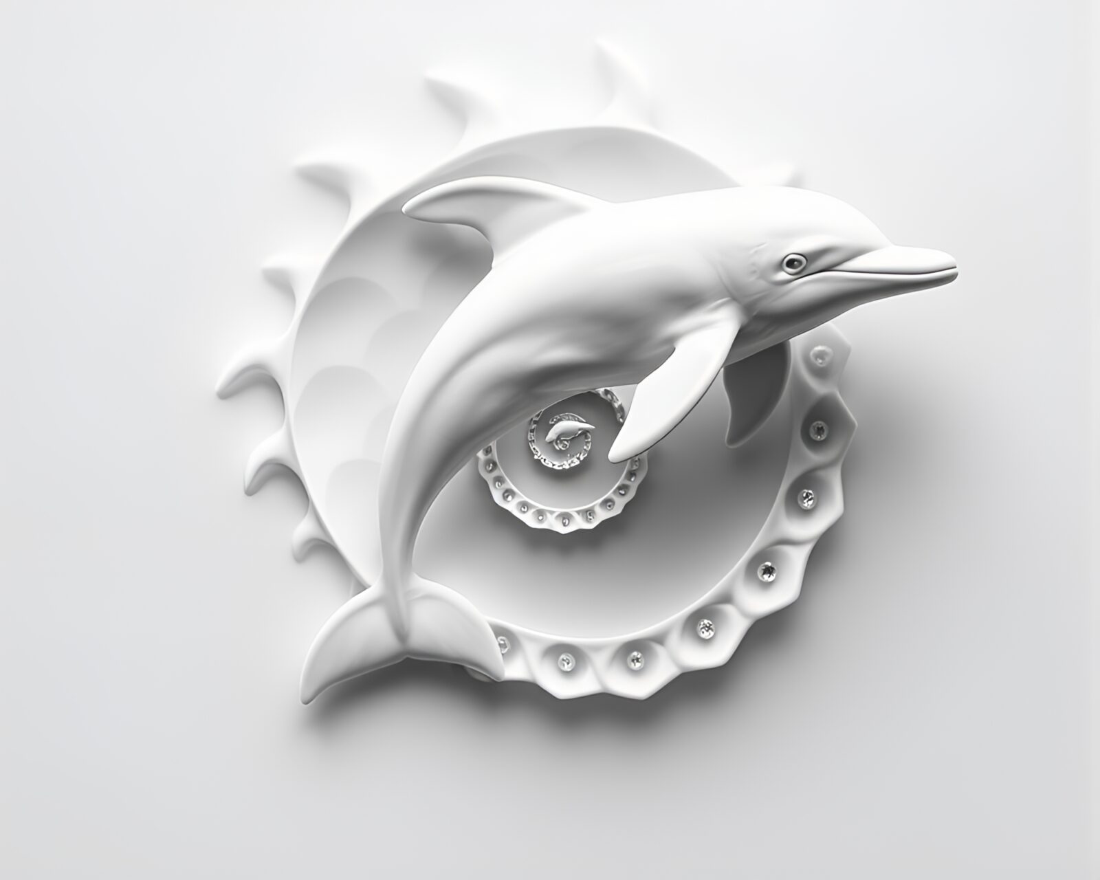 A majestic dolphin swimming in a Fibonacci spiral pattern