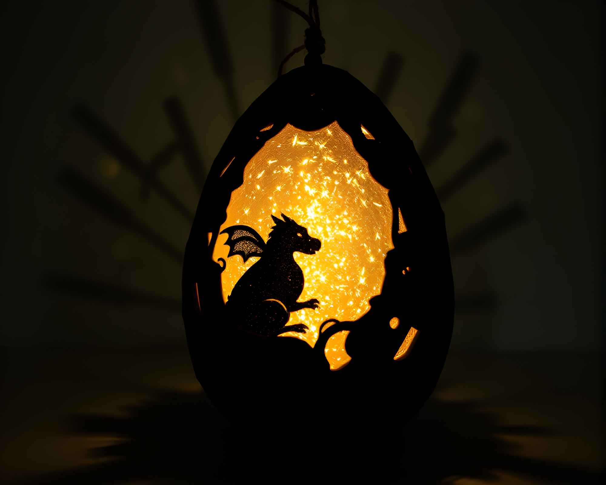 Enchanting Shadow Play of Dragon Egg in Fairy Light – free AI stock image