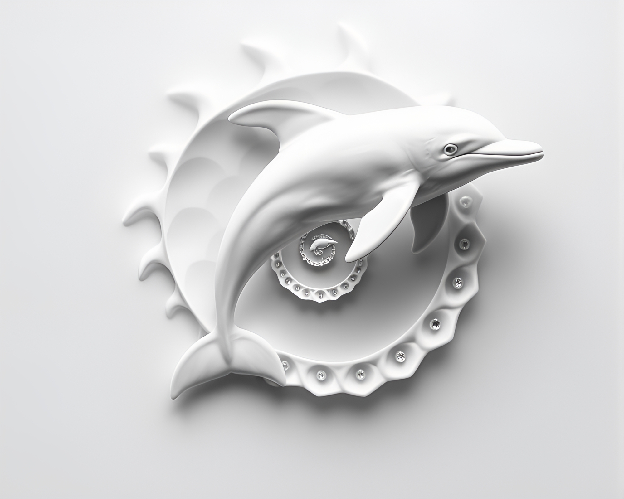 Fibonacci Spiral Dolphin in Monochrome Serenity – free AI stock image