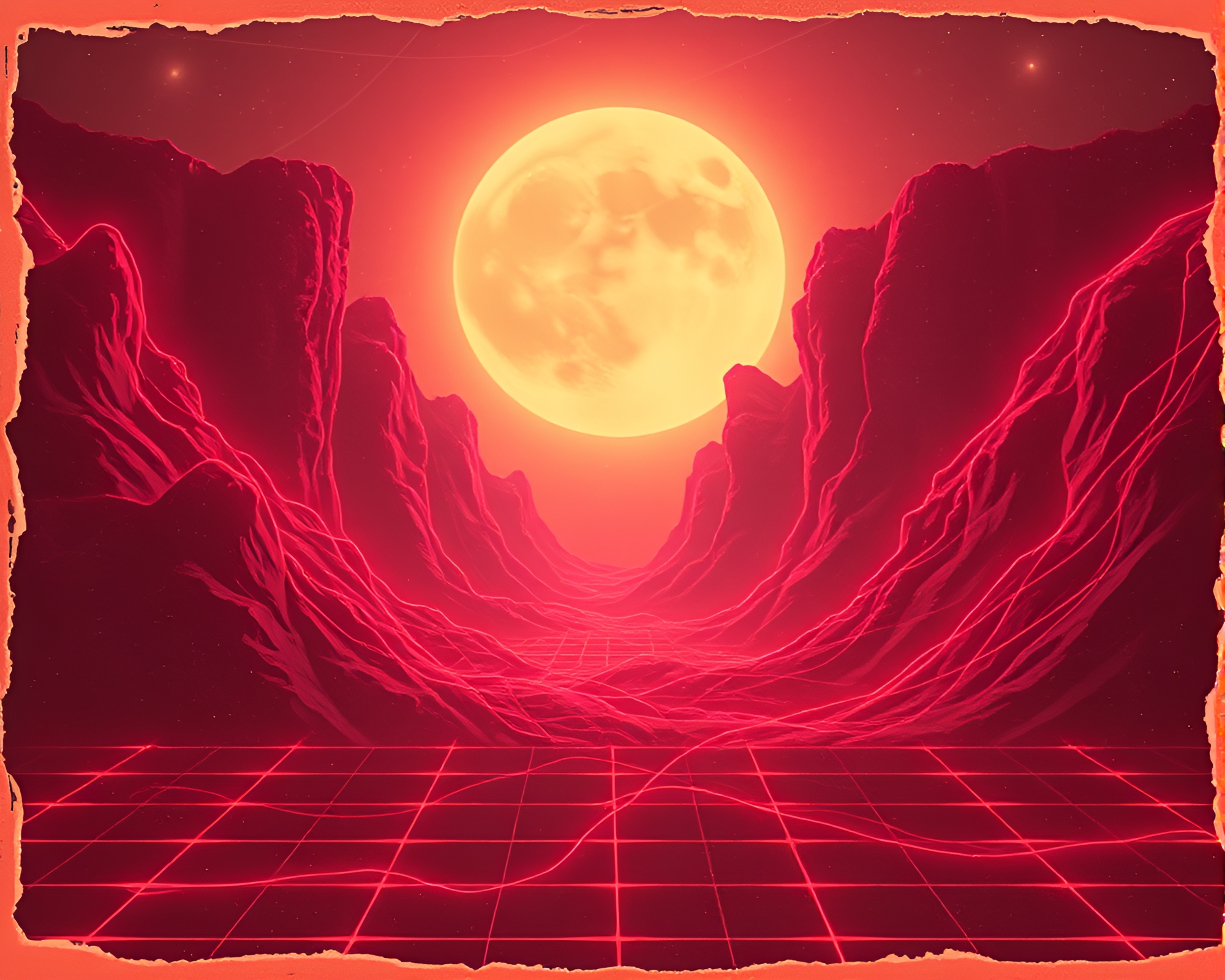 Mystical Retro Sorcery Grid with Torn Edges – free AI stock image
