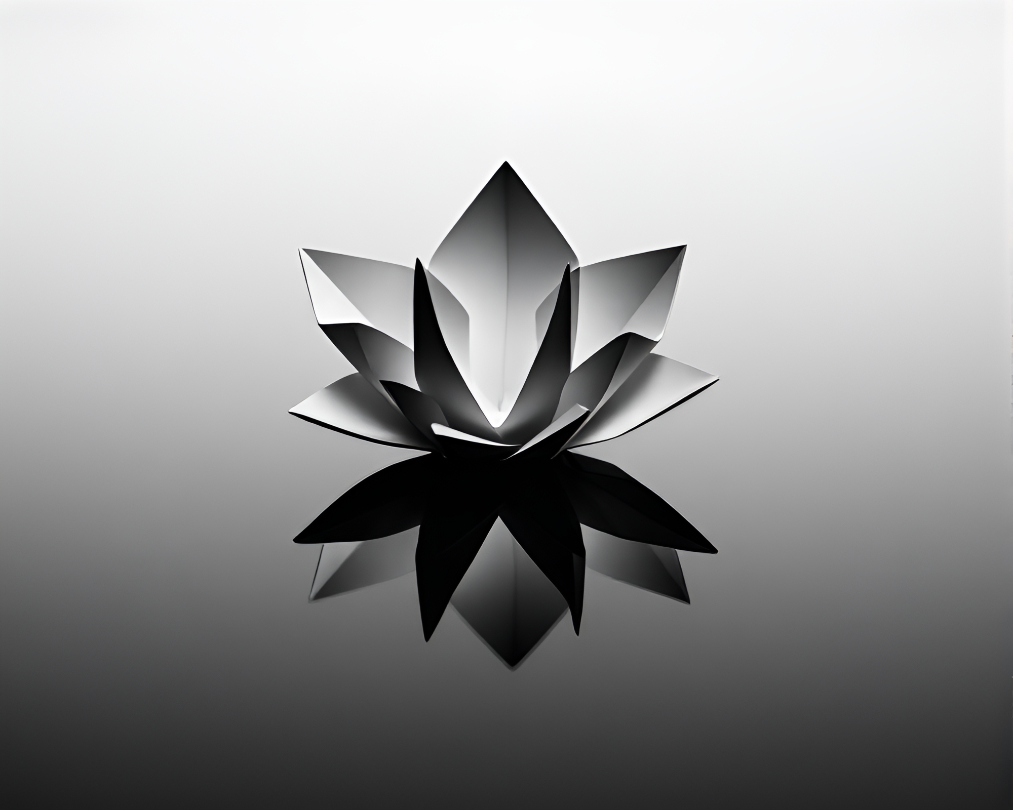 Origami Flower Reflection in Lunar Grayscale – free AI stock image
