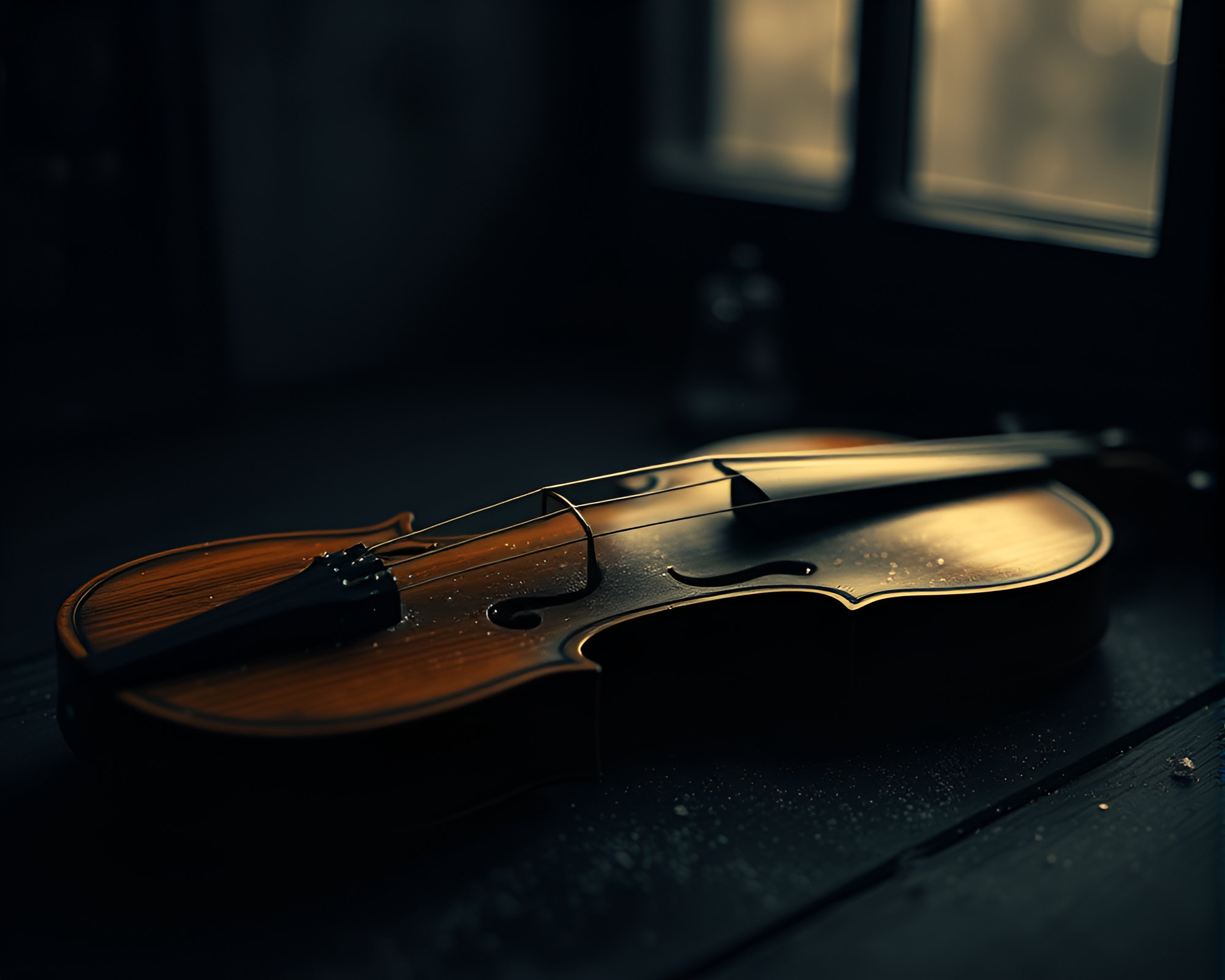 Ethereal Wooden Violin in Desaturated Gloom – free AI stock image