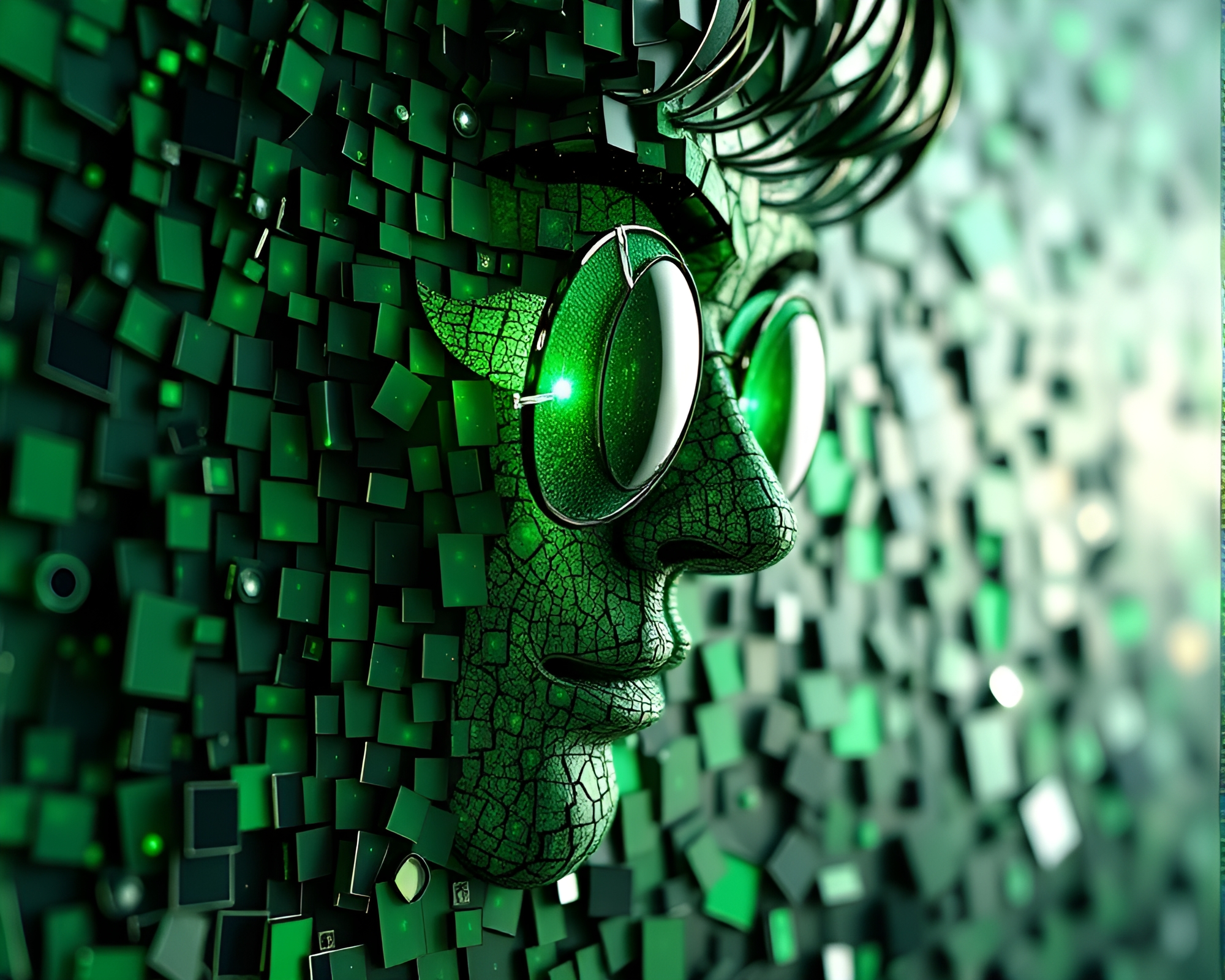 Time Traveler’s Emerald Mosaic Exploration – free AI stock image