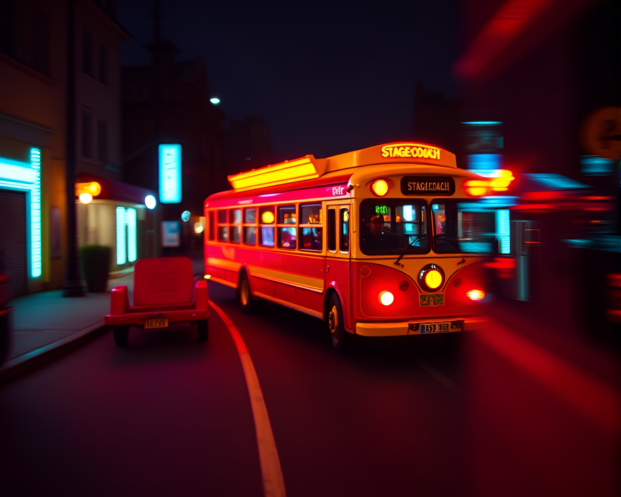 Pastel Neon Stagecoach Illuminated by Split Focus Diopter – free AI stock image