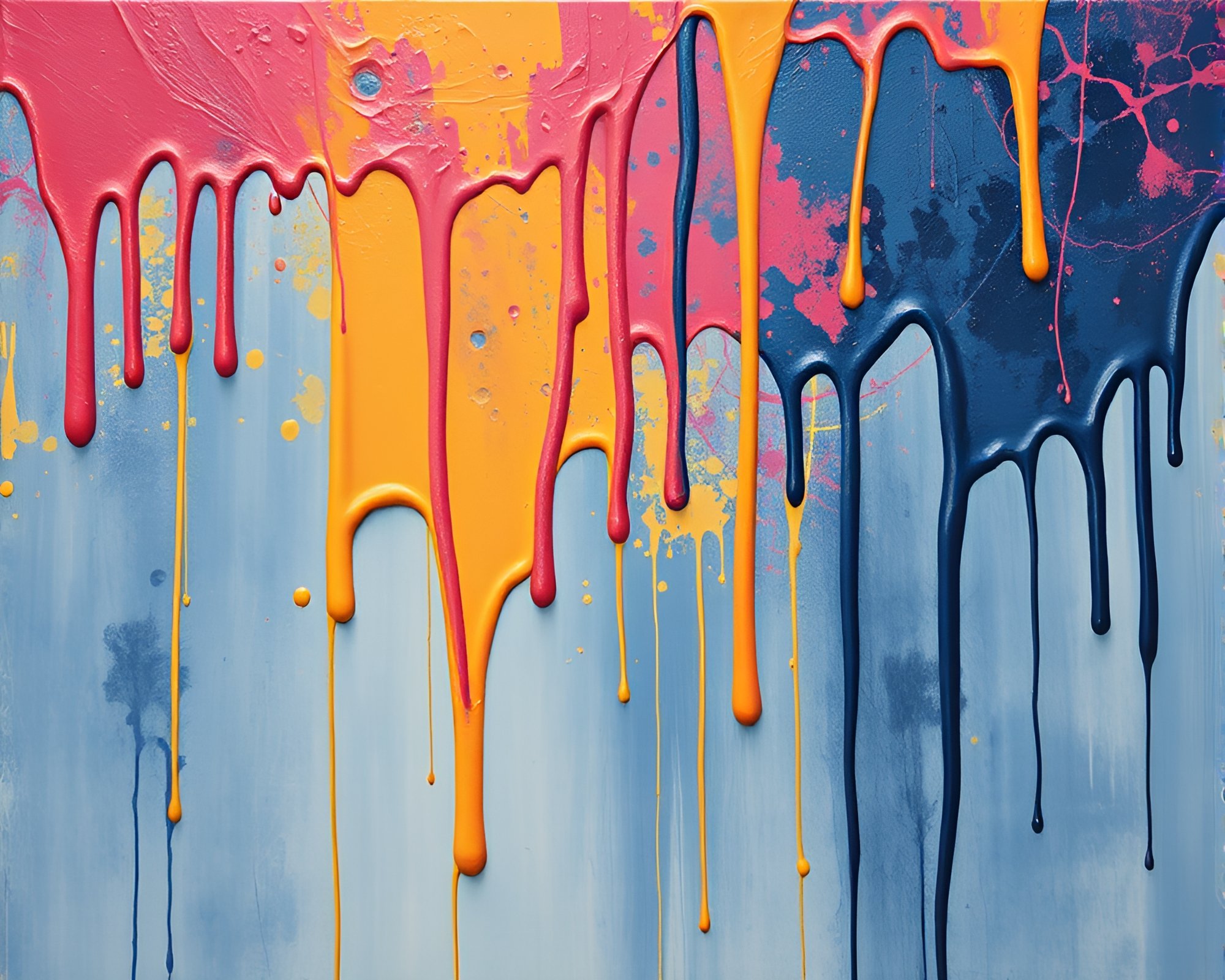 Floating Crystal in Denim Lithography with Paint Drips – free AI stock image