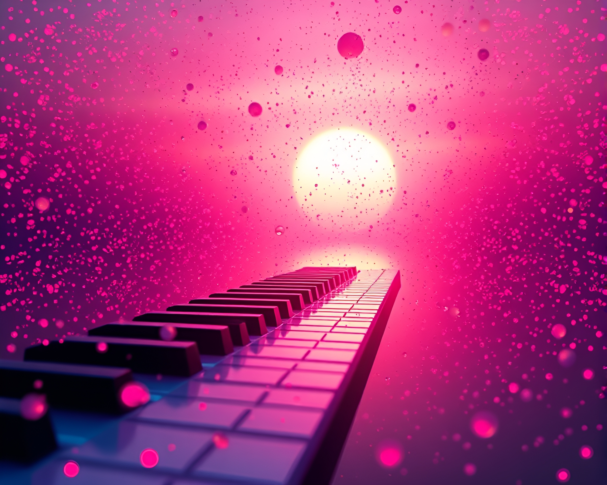 Mystical Piano Sonata Amid Radiant Pink Particles – free AI stock image