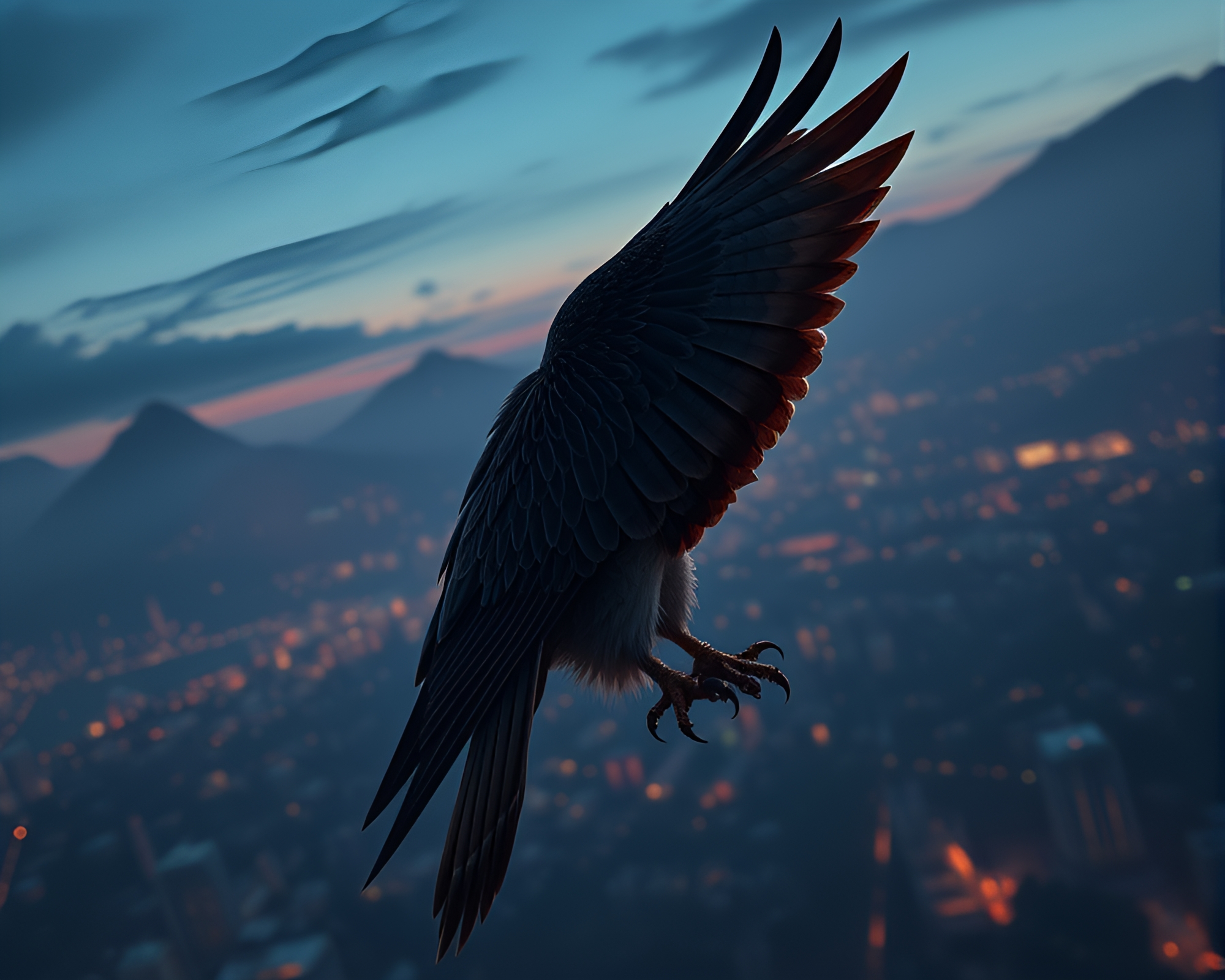 Falcon’s Eye View at Digital Twilight – free AI stock image