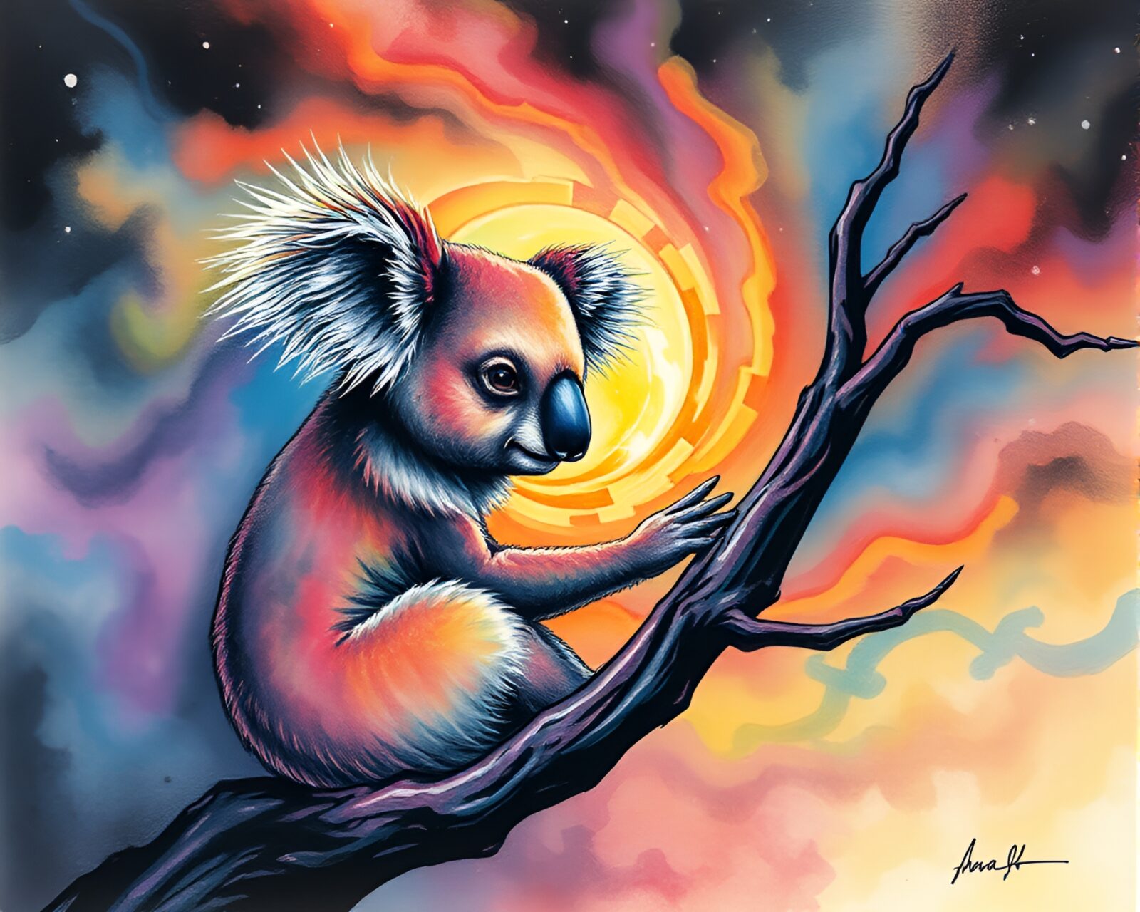Majestic Koala Enveloped in Vibrant Aurora Hues