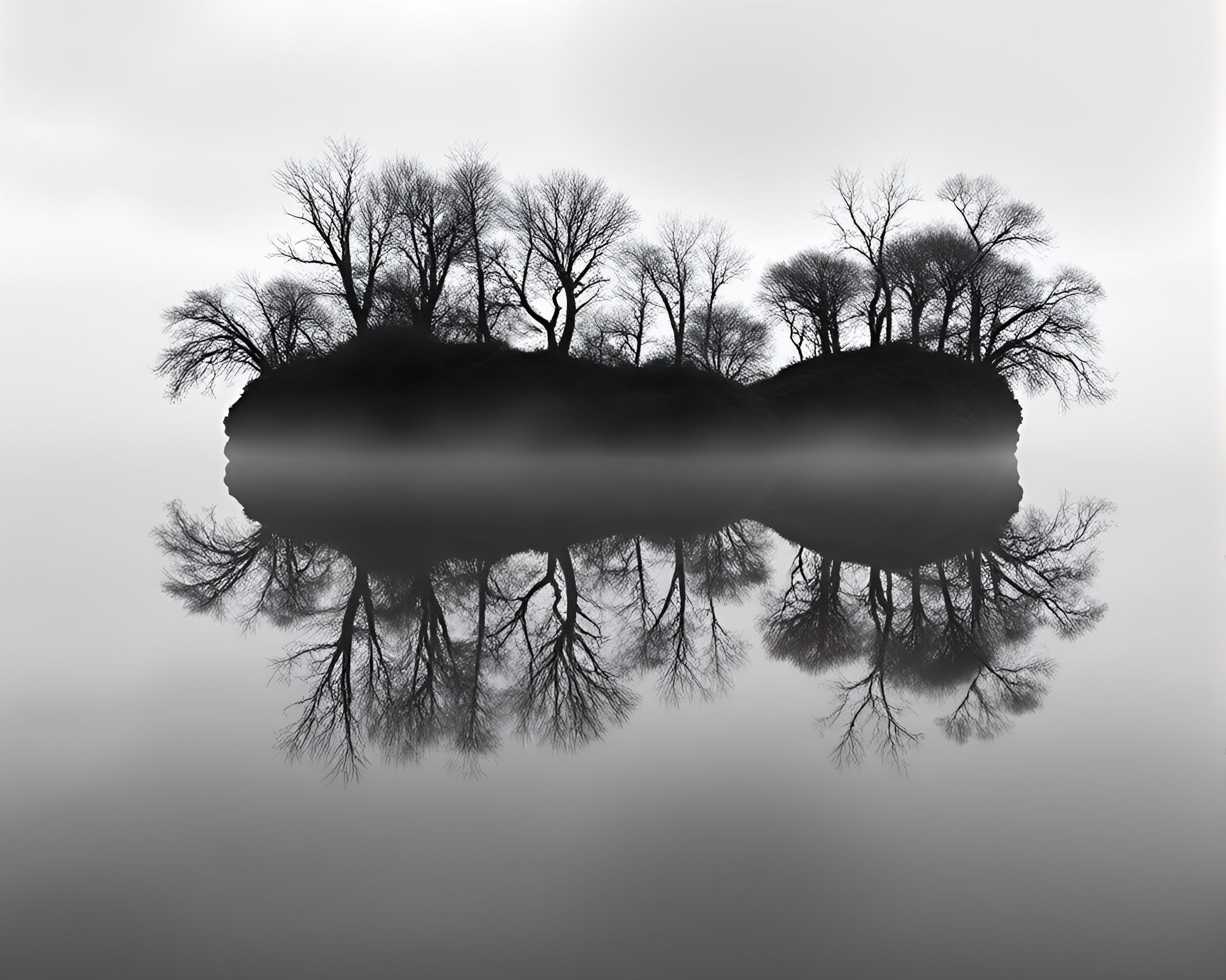 Ethereal Double Reflection on Desaturated Floating Island – free AI stock image