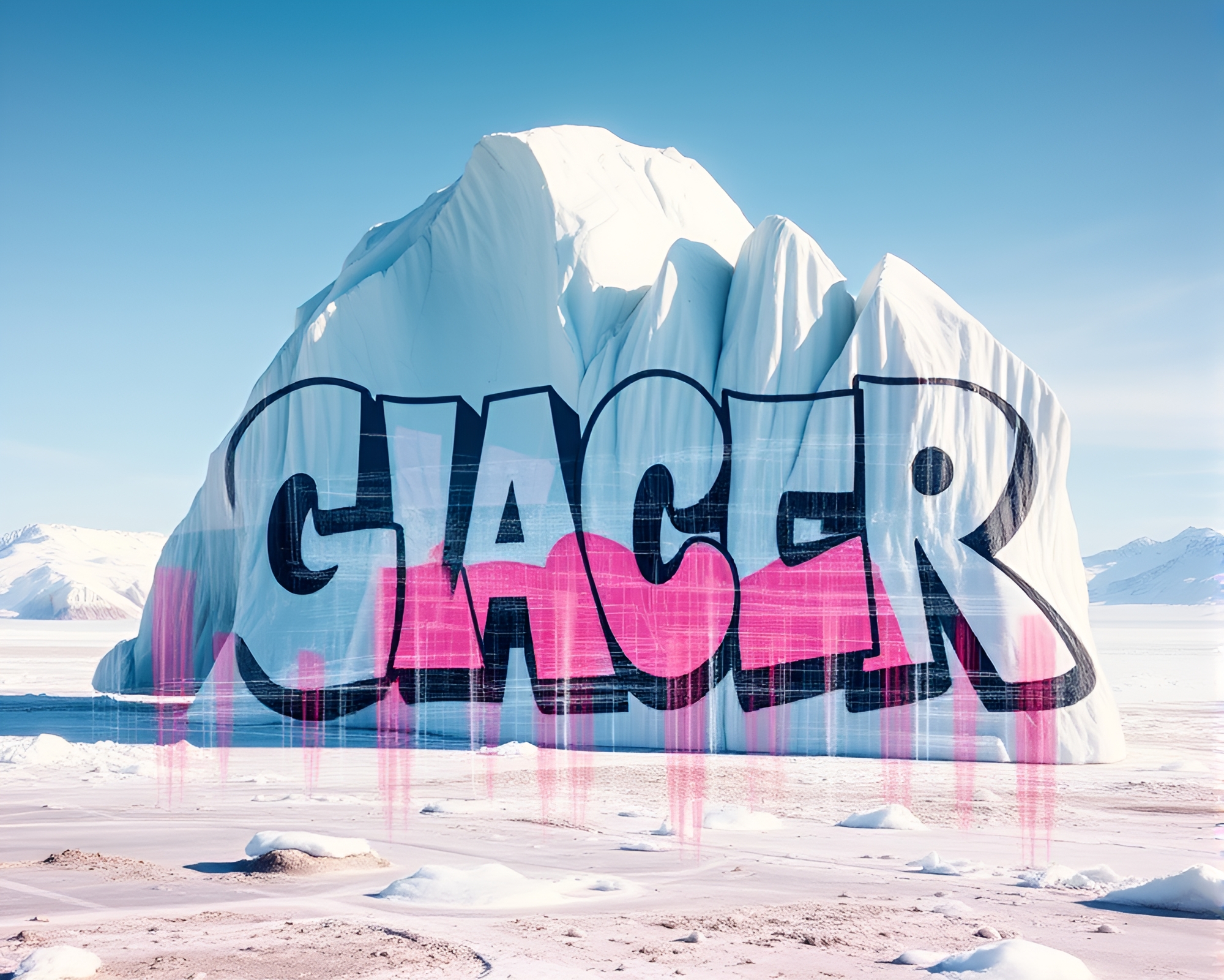 Surreal Glacier Double Exposure with Pastel Graffiti – free AI stock image