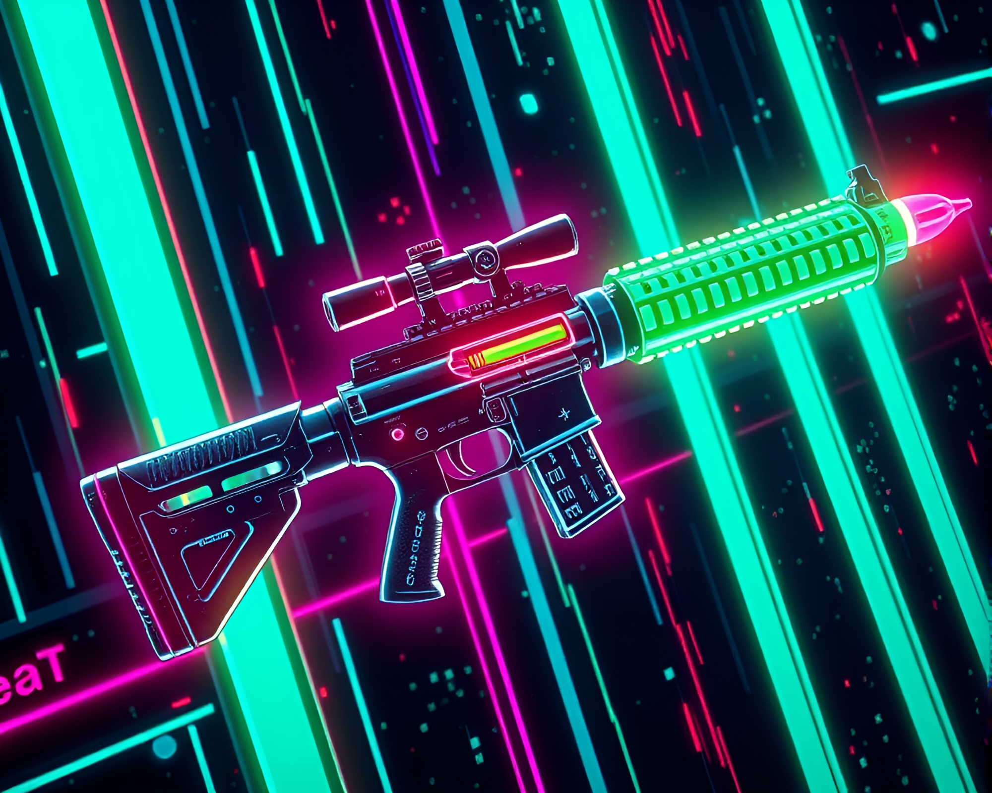 Plasma Rifle Duel in Neon-Lit Mosaic Arena – free AI stock image