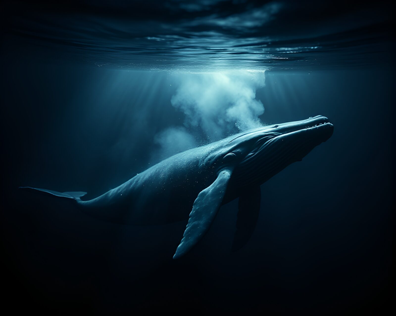 A majestic whale amidst film burn flames under softbox lighting