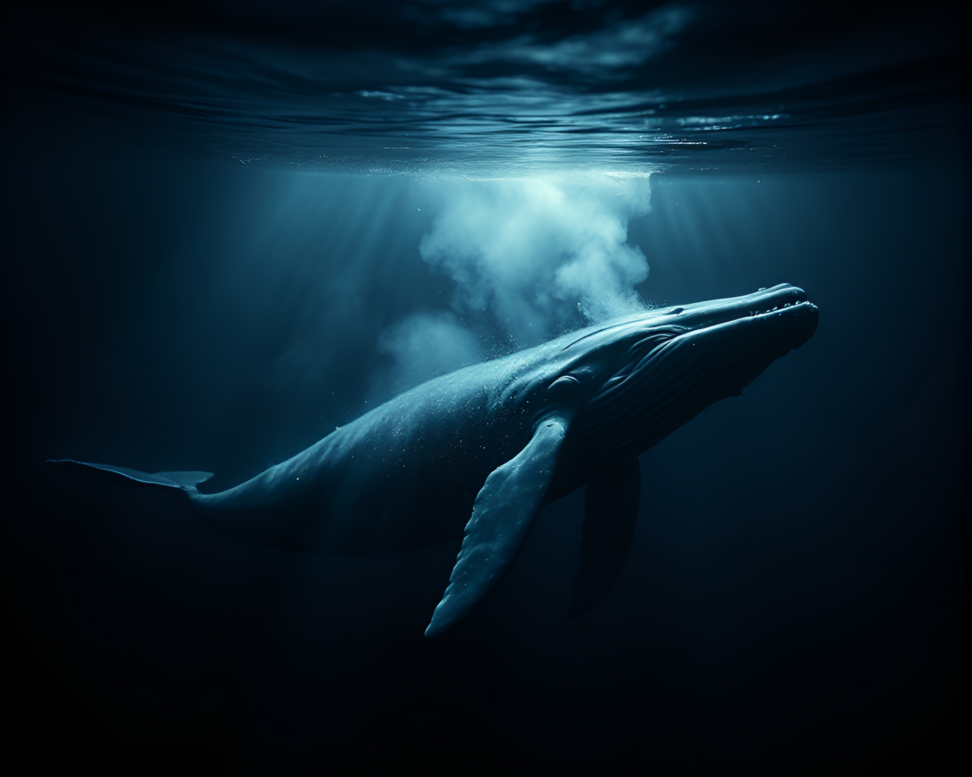 Whale emerging from fiery film burn with softbox glow – free AI stock image