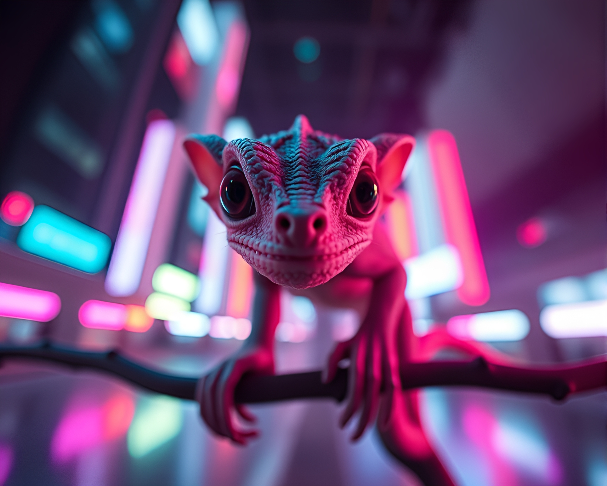 Neon Chimera in Soft Focus Wide-Angle Vision – free AI stock image