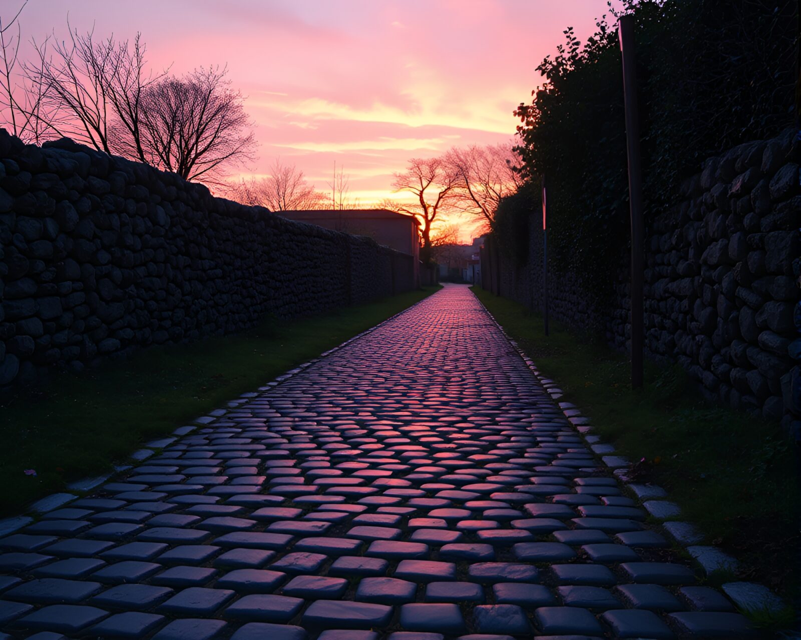 HDR photography of explosive antimatter grenade on cobblestone path at sunrise