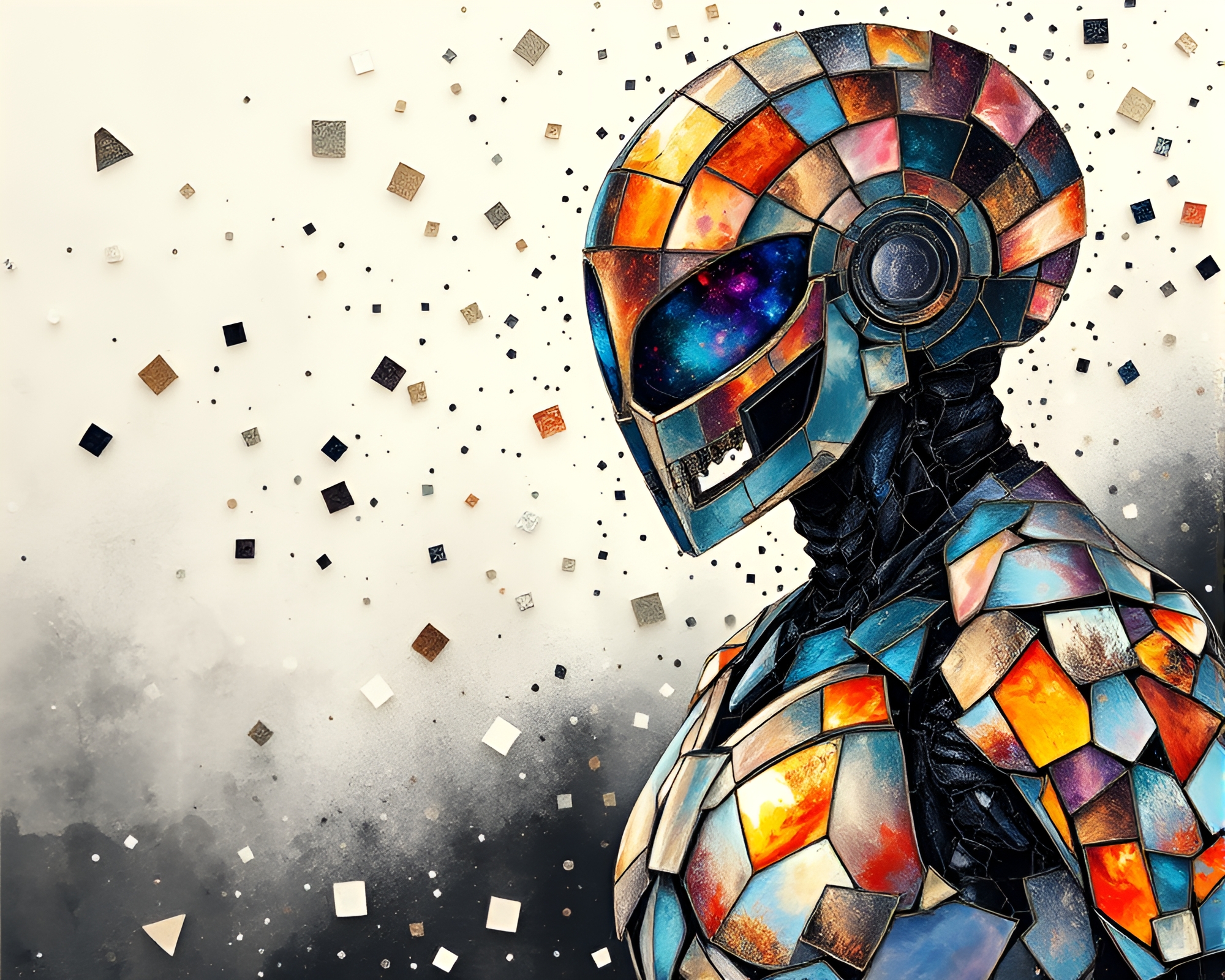 Shattered Exoskeleton: Holographic Sumi-e Artwork – free AI stock image