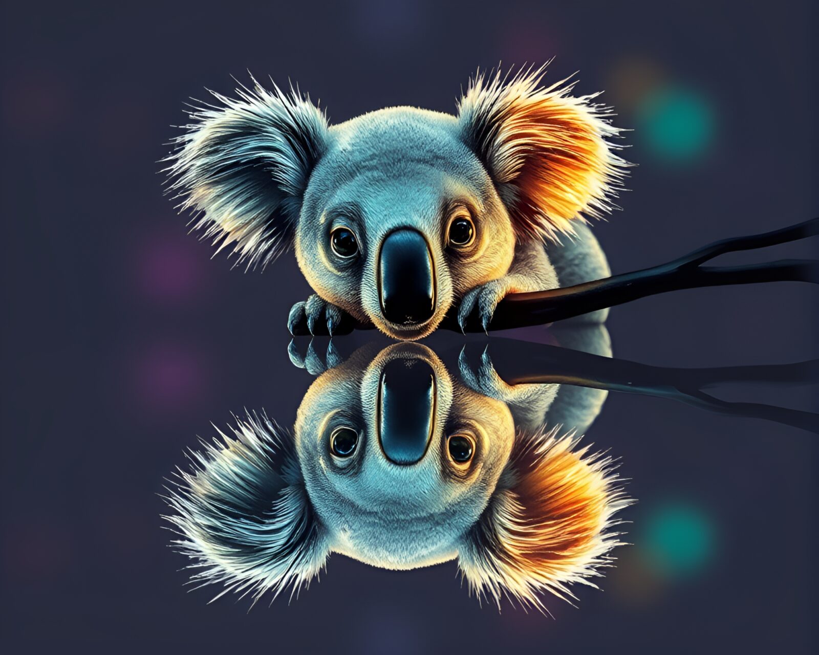 Single-line art of a glowing koala reflected in a shard