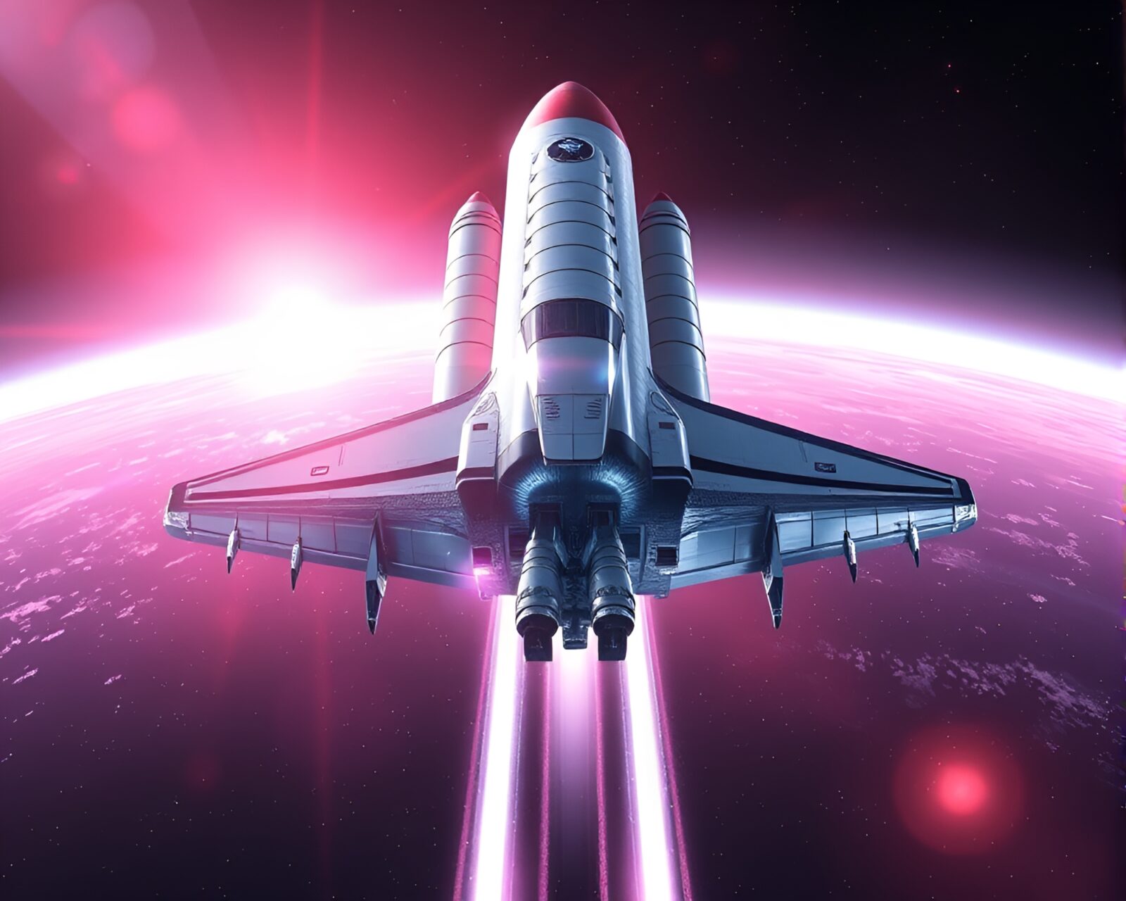 A crystal clear image of a space shuttle taking off.
