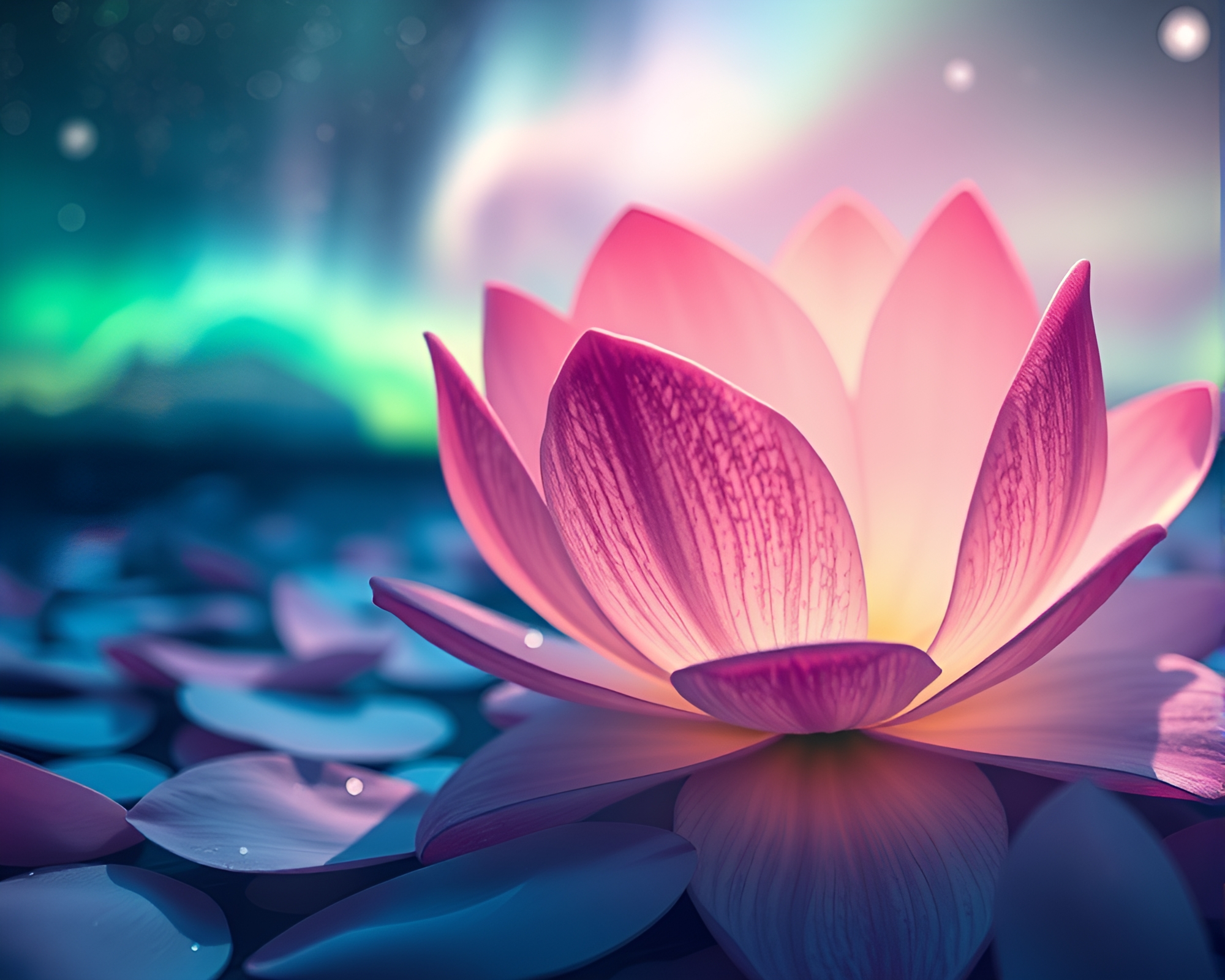 Ethereal Anime Aurora Borealis Dance with Flower Petals – free AI stock image