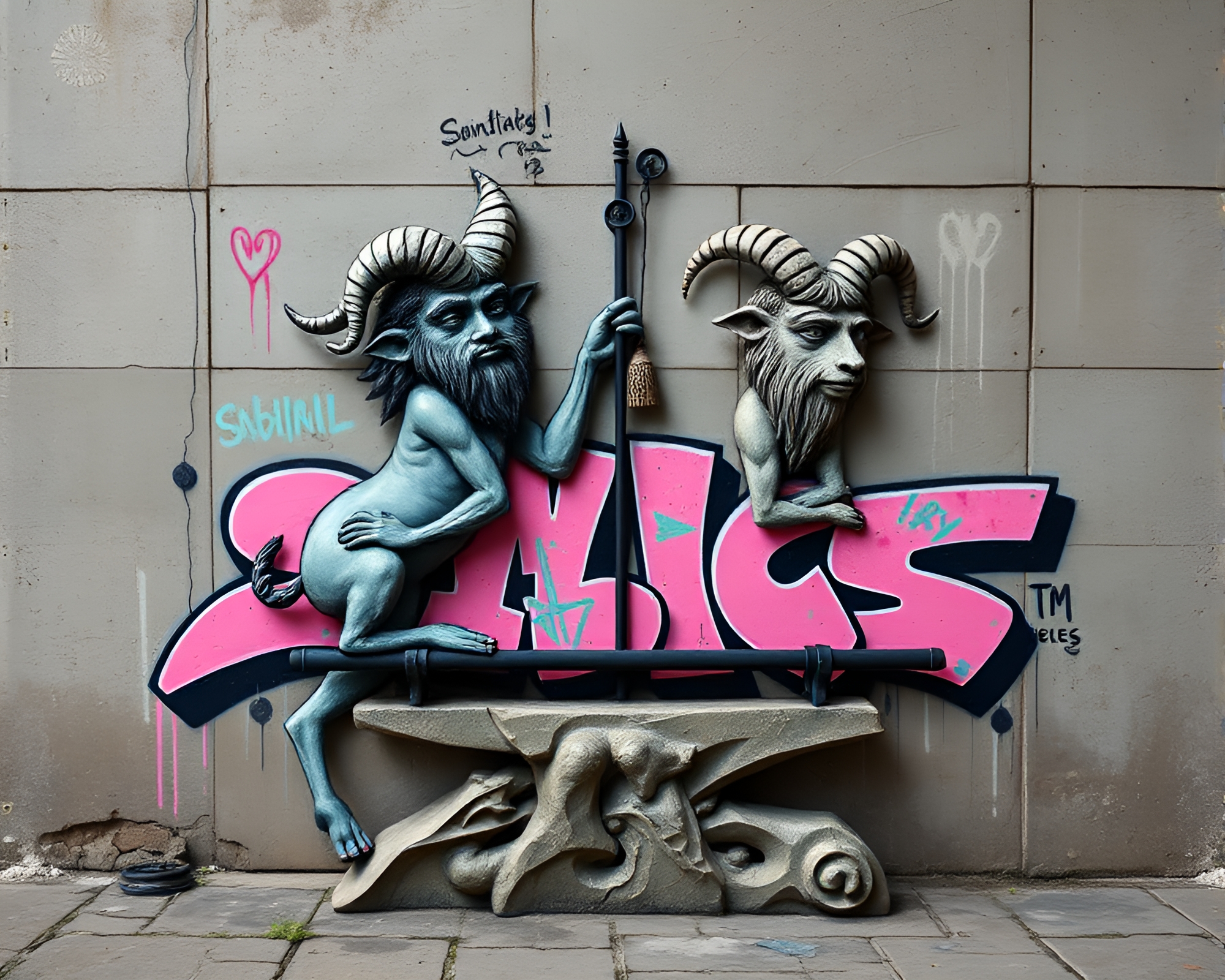 Pastel Graffiti Satyr in Skeuomorphic Asymmetry – free AI stock image
