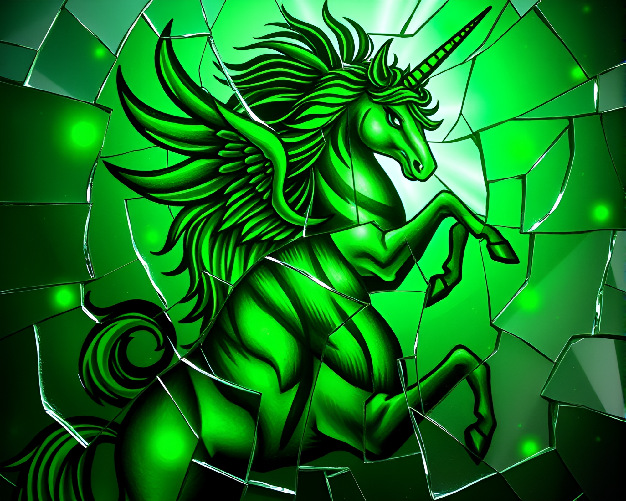 Emerald Centaur Reflection Amid Broken Glass Tattoo Art – free AI stock image