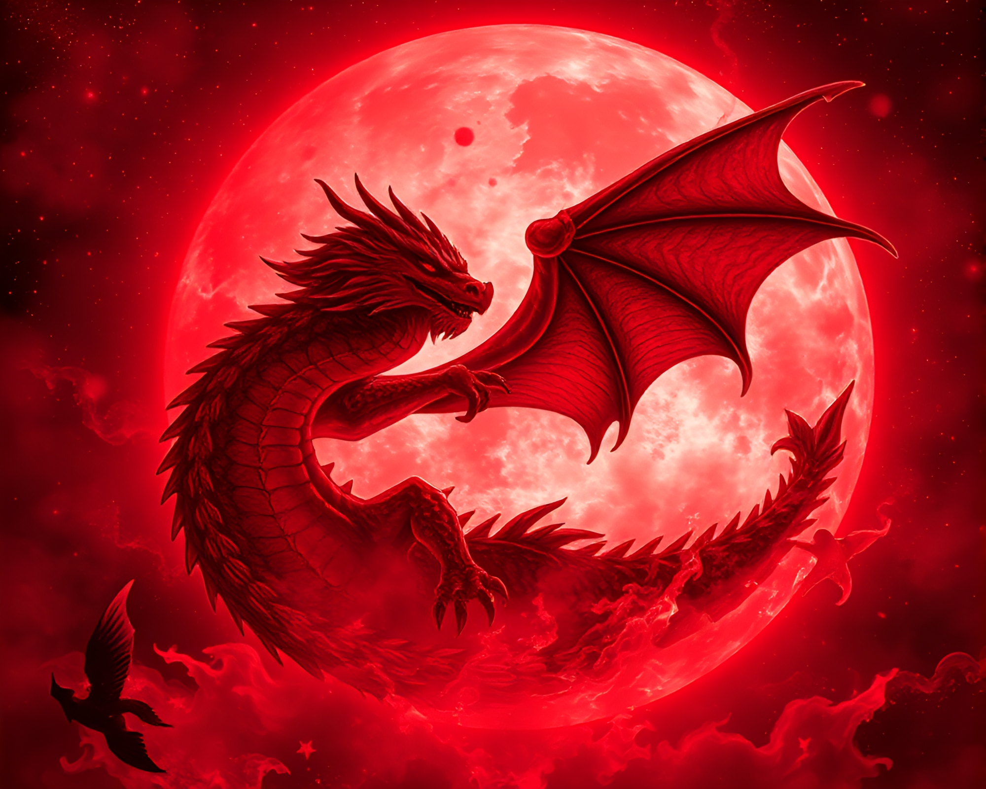 Celestial Dragon Amidst Monochrome Red Embers – free AI stock image