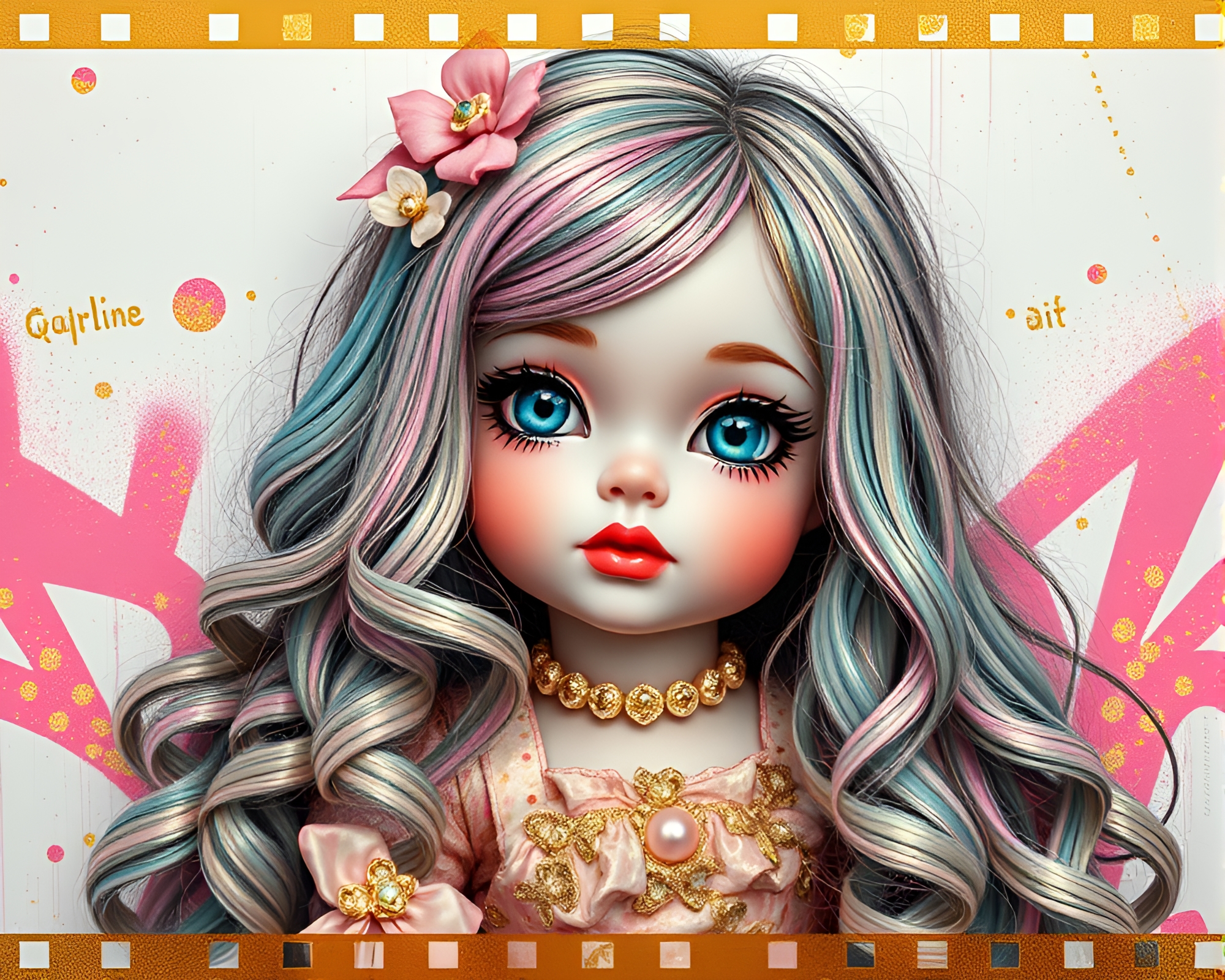 Luxurious Porcelain Doll with Gold Foil Highlights – free AI stock image