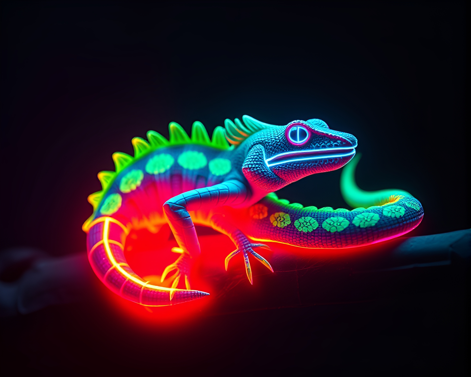 Neon Basilisk Emerges from Torn Paper Composition – free AI stock image