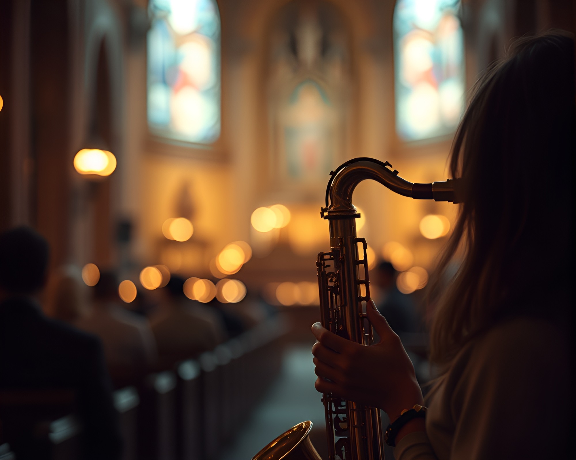 Saxophone Serenity Bathed in Candlelight – free AI stock image