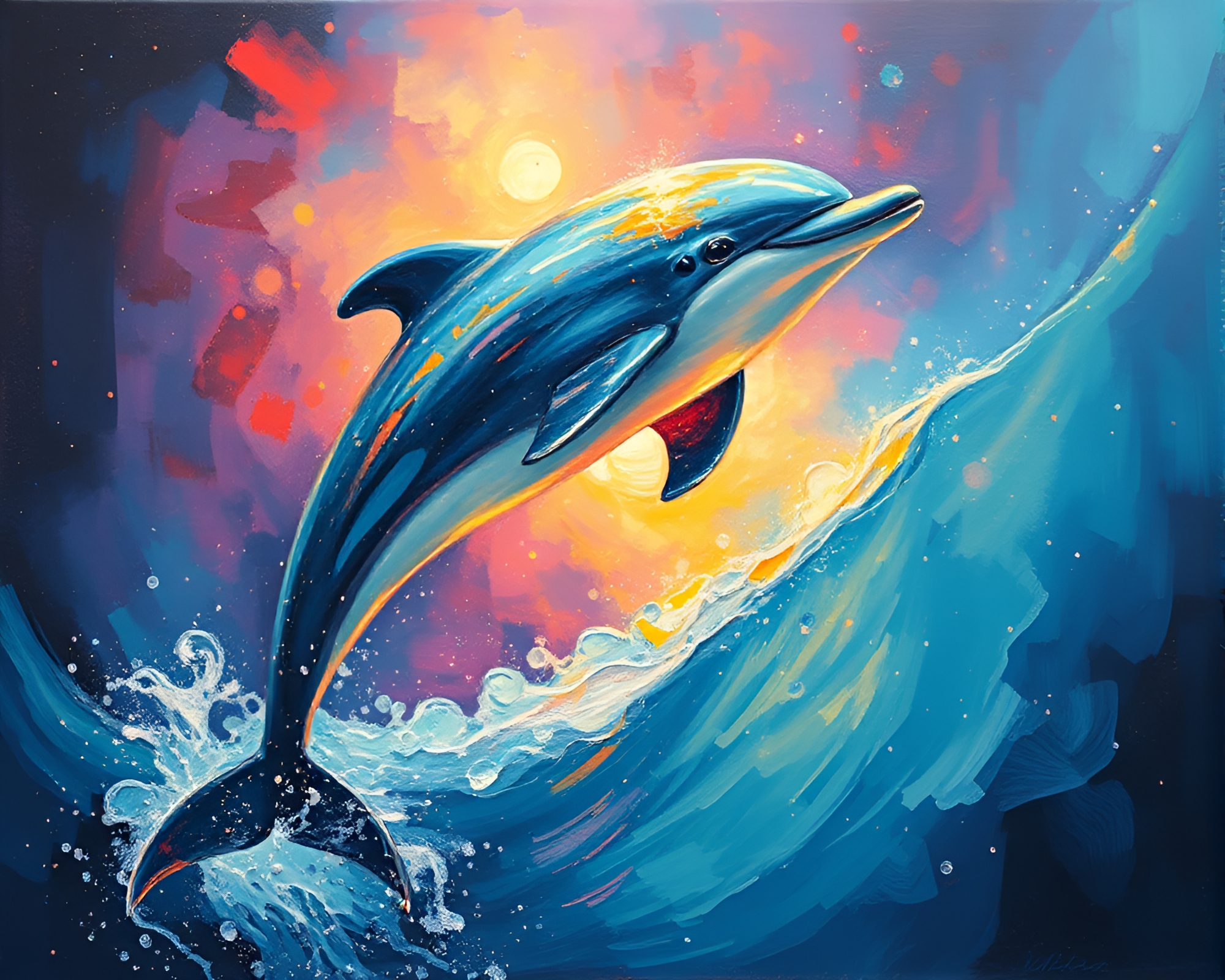 Dolphin Sorcery: Palette Knife Art with Tilted Aura – free AI stock image