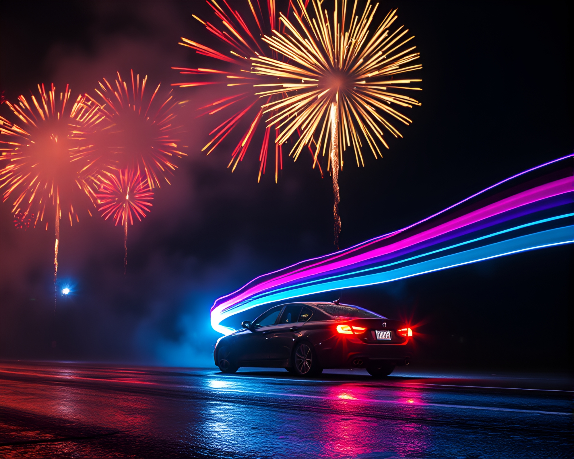 Submersible Neon Light Trails at Festival Fireworks – free AI stock image