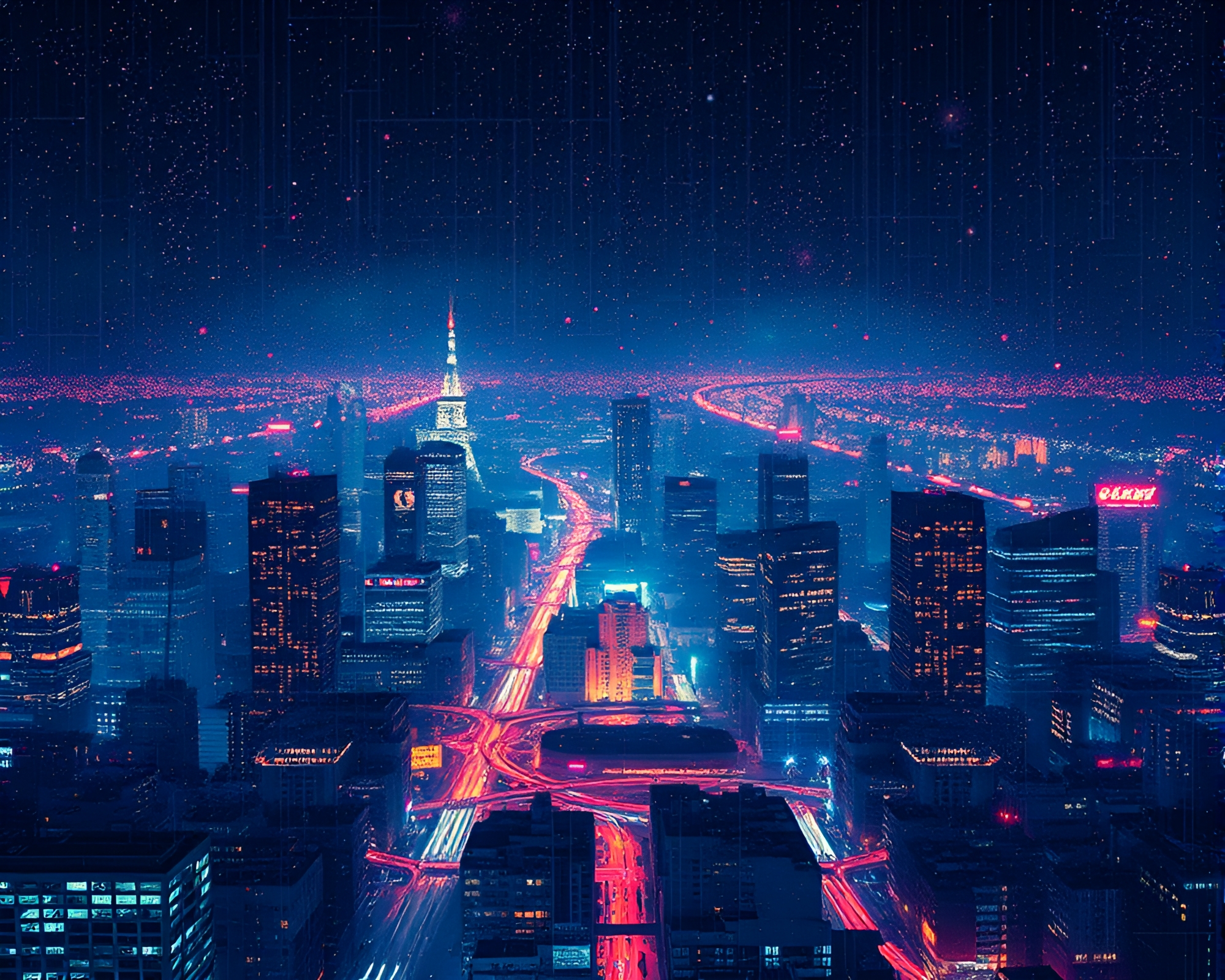 Eldritch City Lights: Generative Cosmic Horror Art – free AI stock image