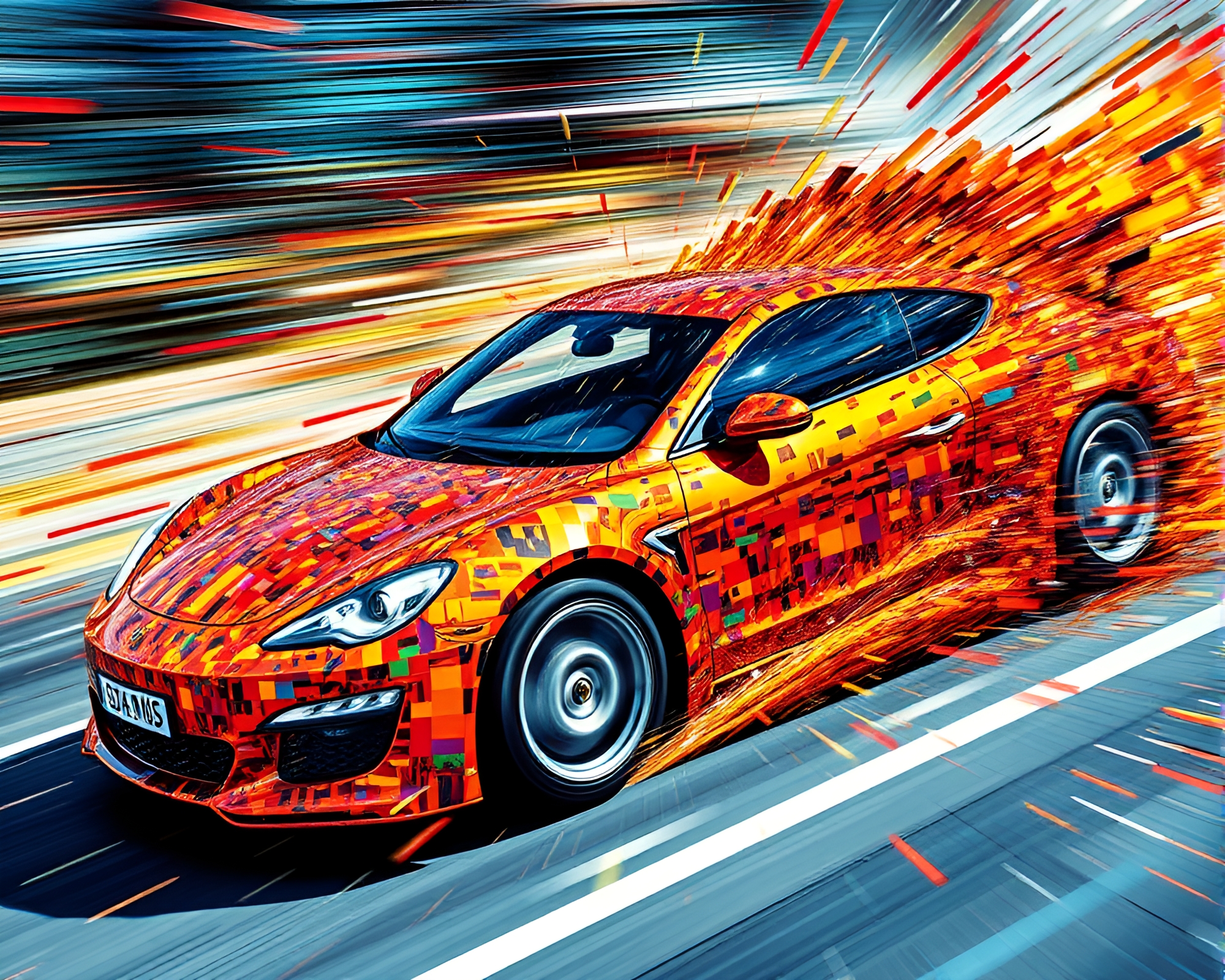Flying Car Zoom Burst Mosaic Art – free AI stock image