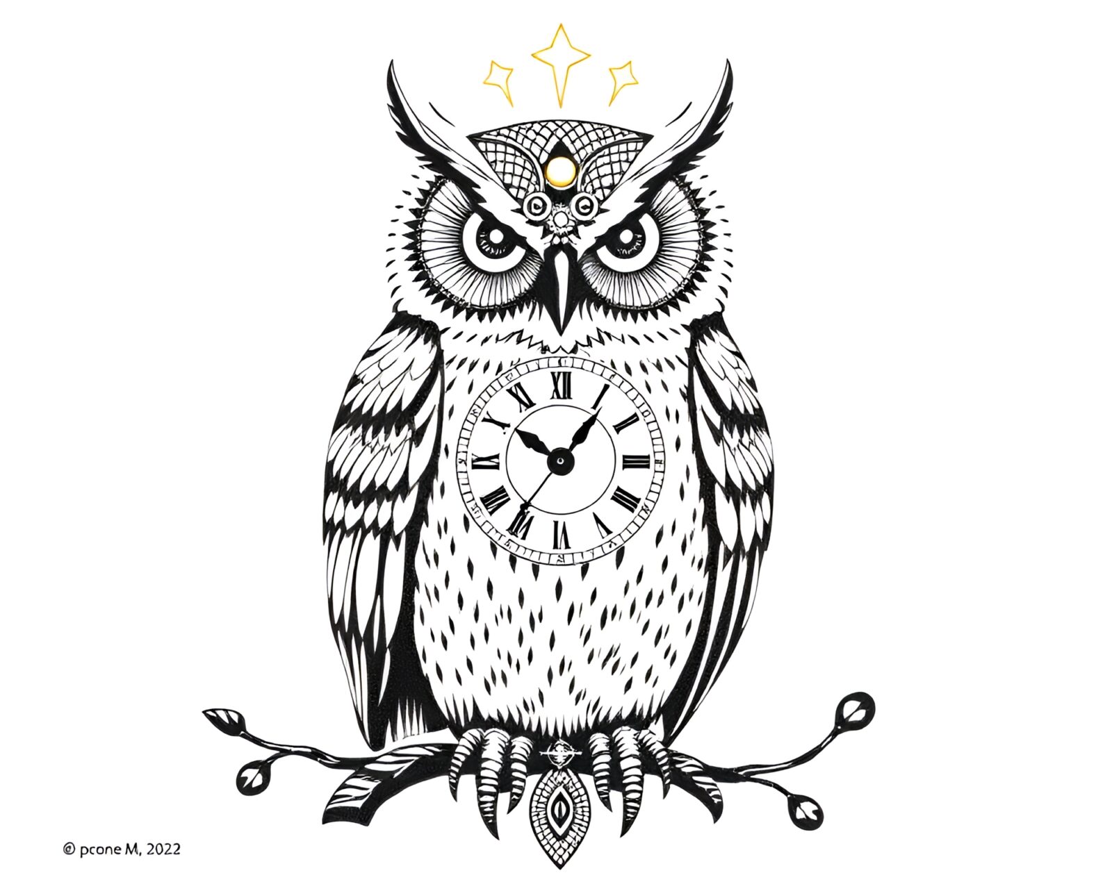 Ivory white scene showcasing clockwork owl with intricate beadwork details.