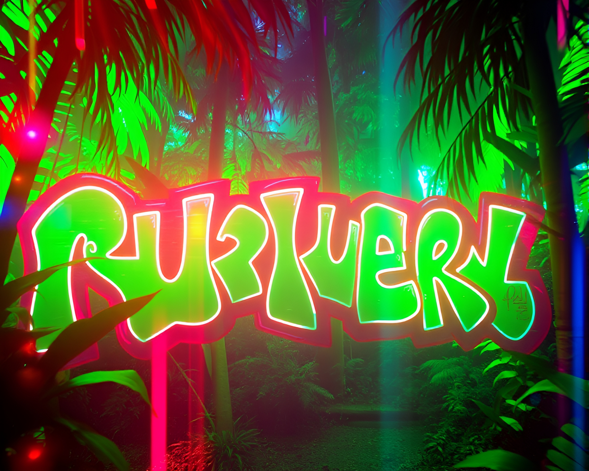 Neon Jungle: Holographic Rainforest Graffiti – free AI stock image